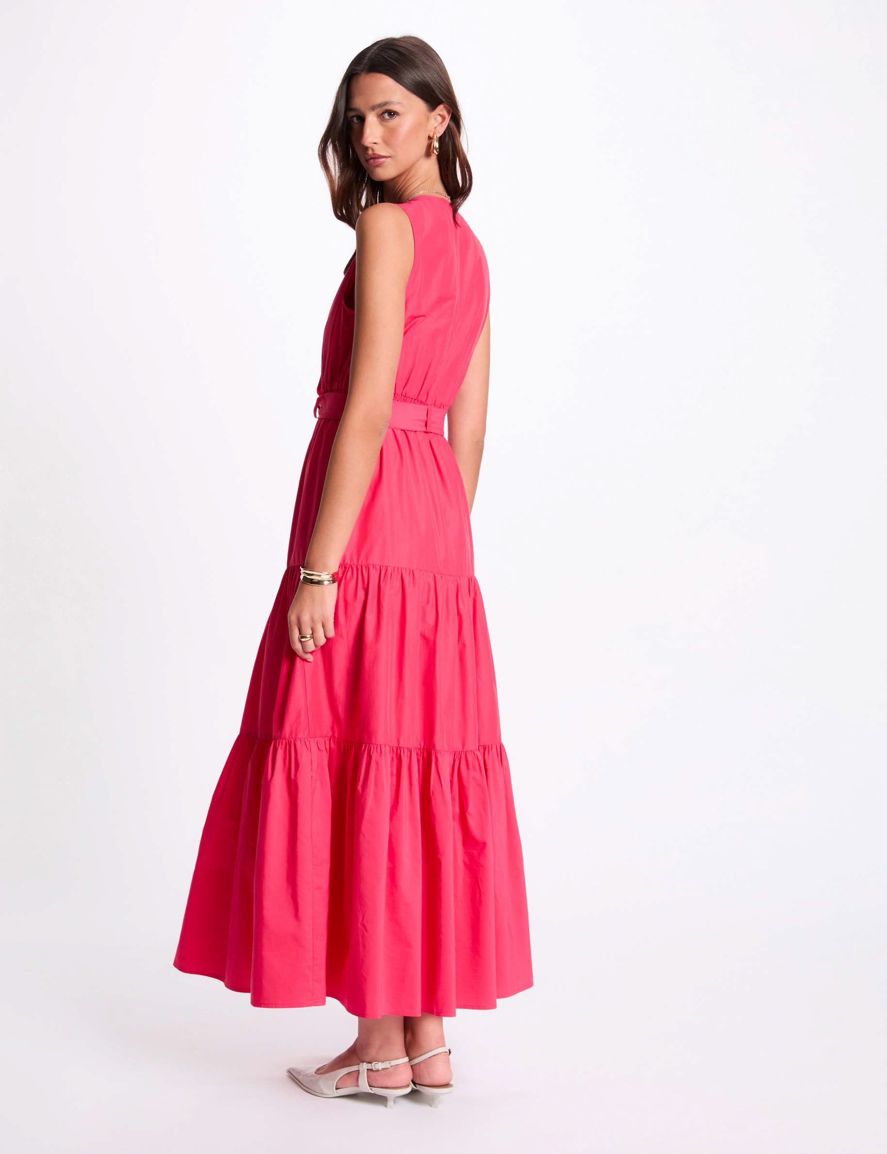 Maxi straight dress fuchsia pink women