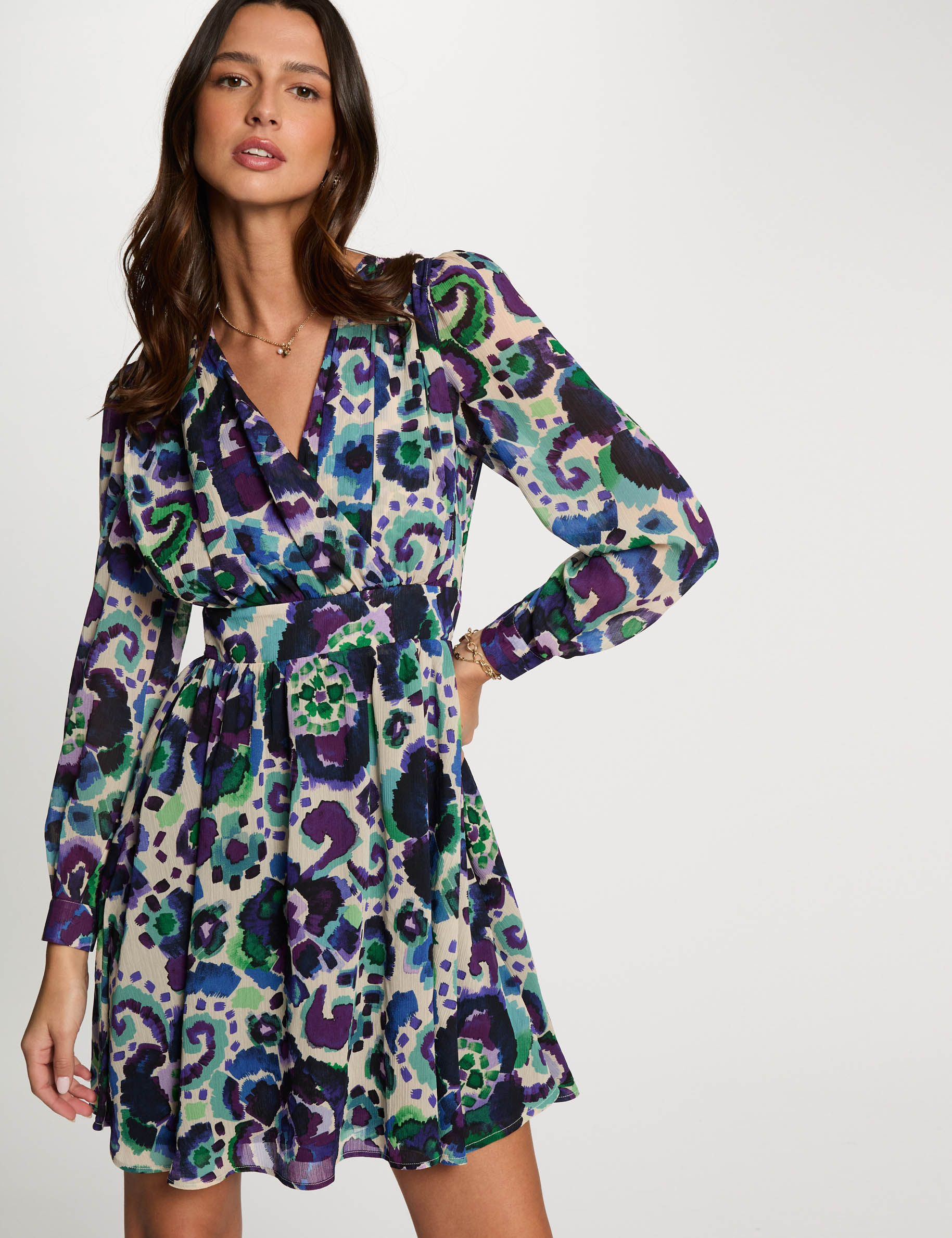 printed mini a line dress multicolor women Printed mini A-line dress multicolor women