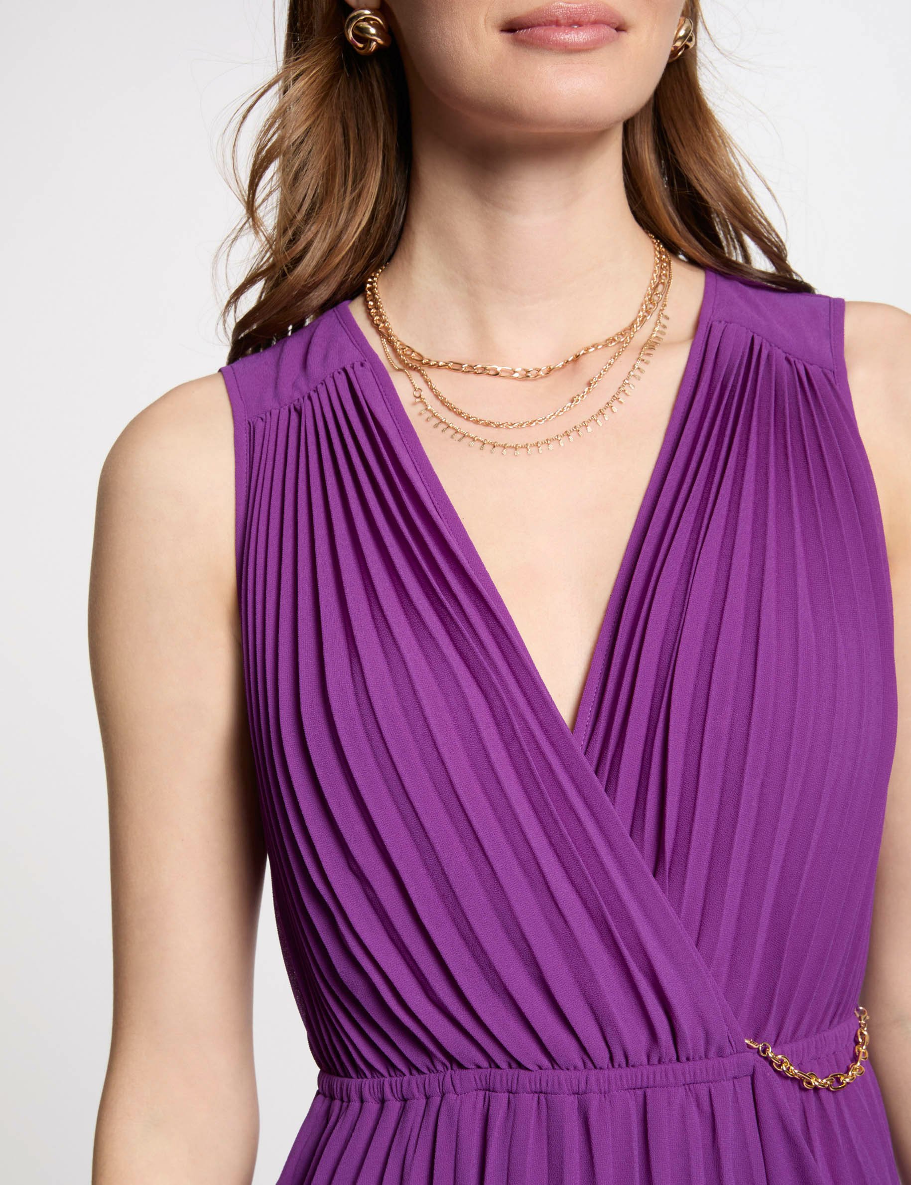 Pleated loose maxi dress purple women