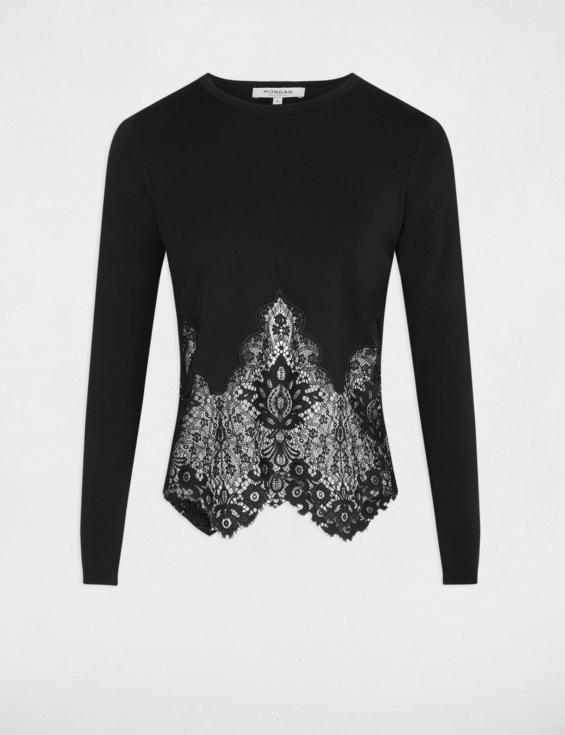 Jumper round neck and lace black women