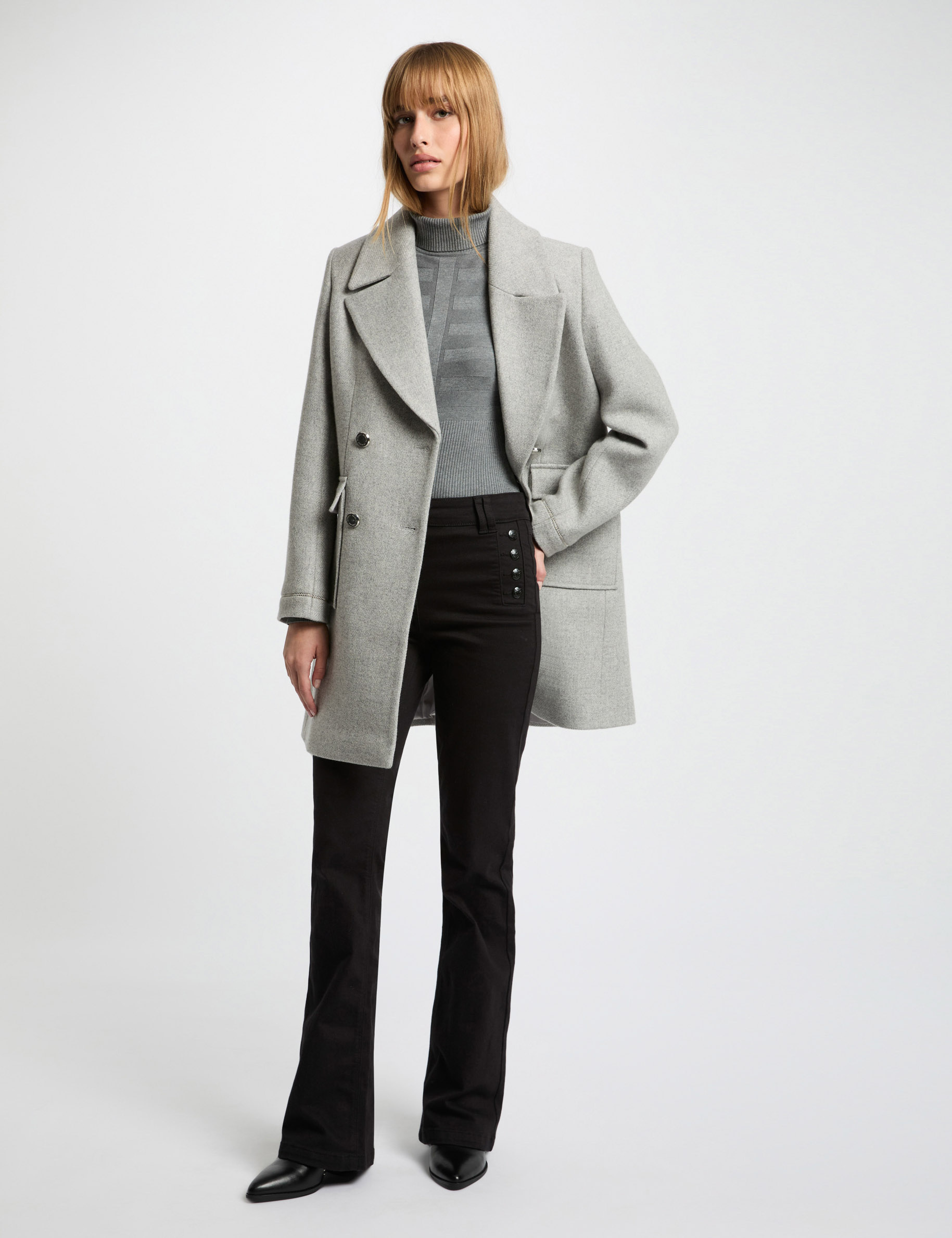 Manteau droit boutonné gris clair femme