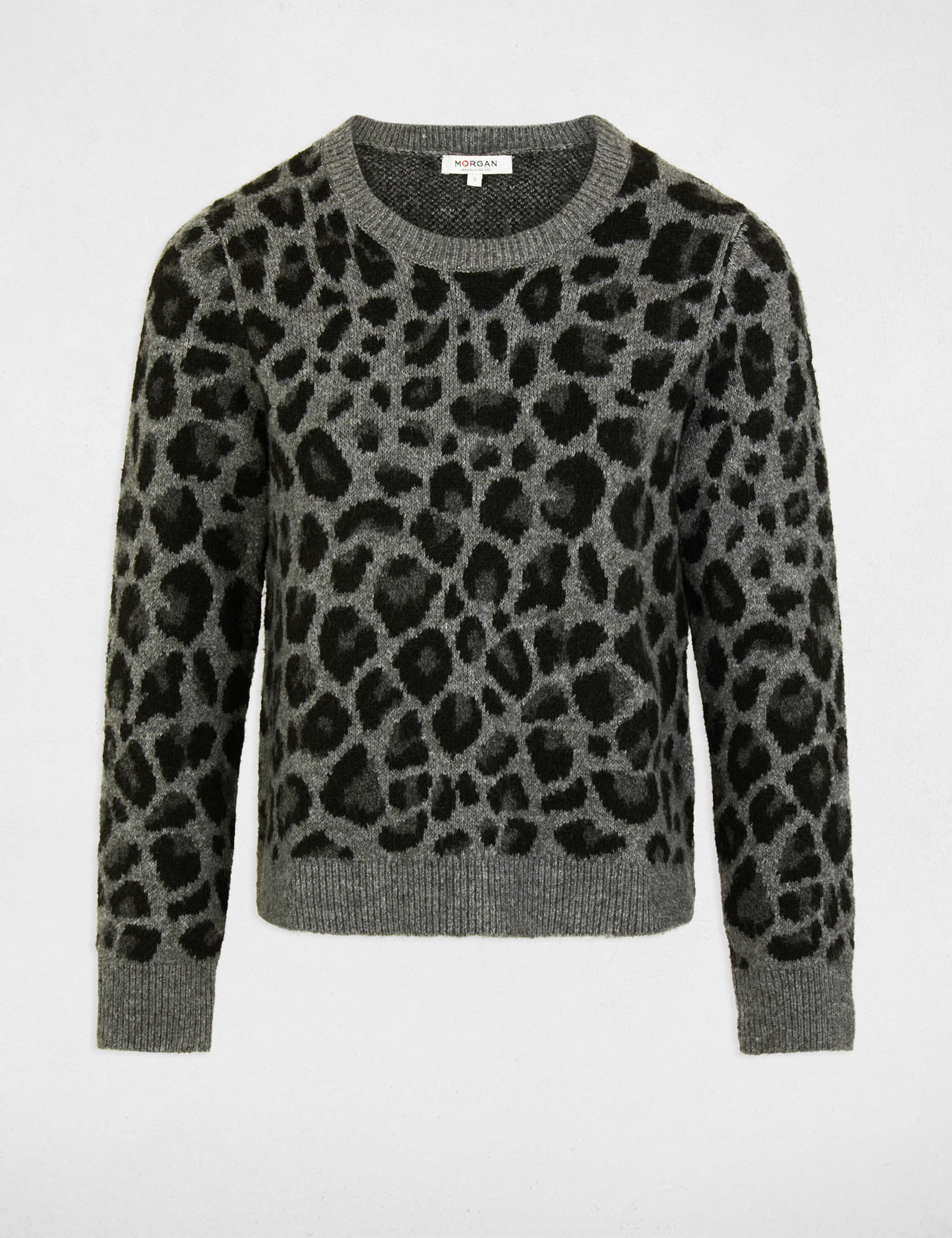 Printed jumper round neck mid-grey women