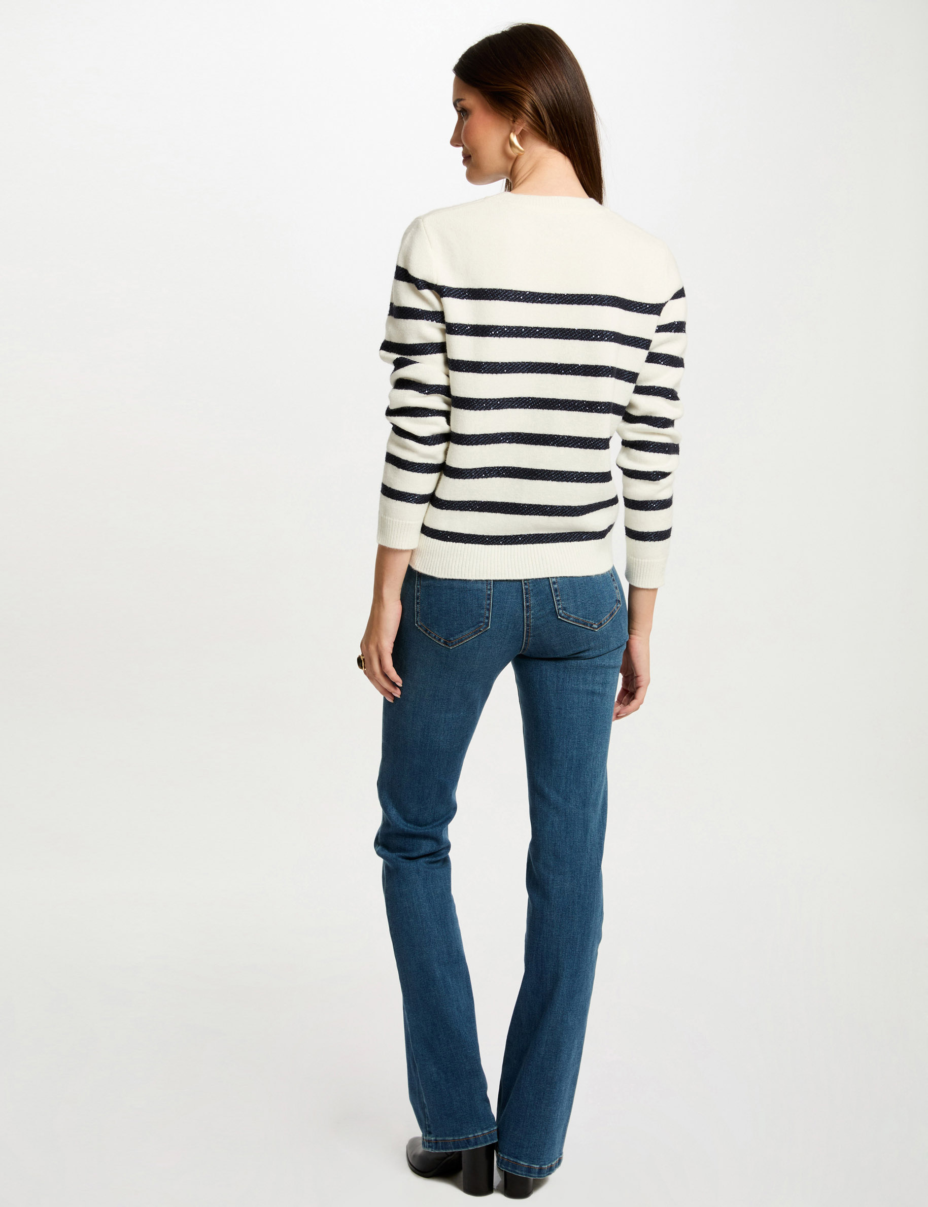 Stripped jumper round neck ecru women