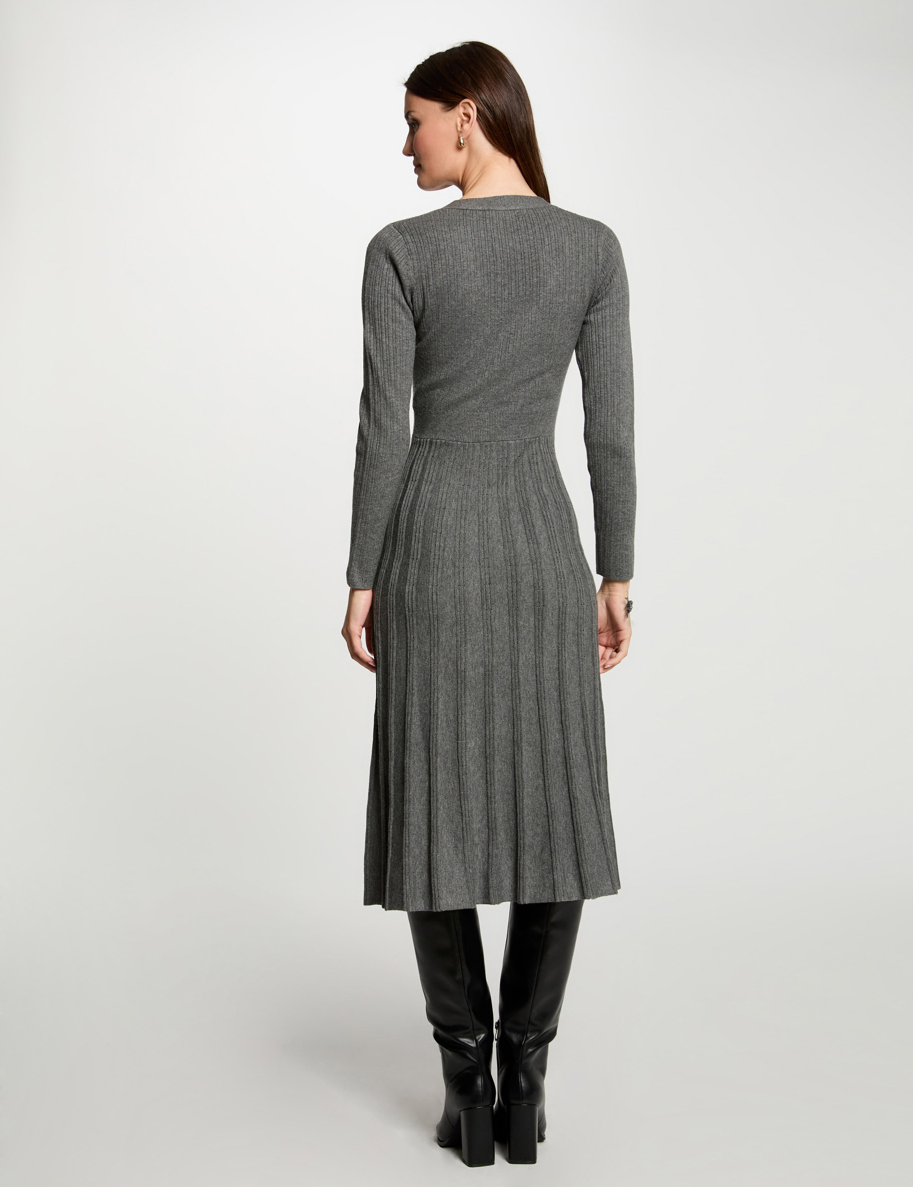 Fitted midi knitted dress anthracite grey women