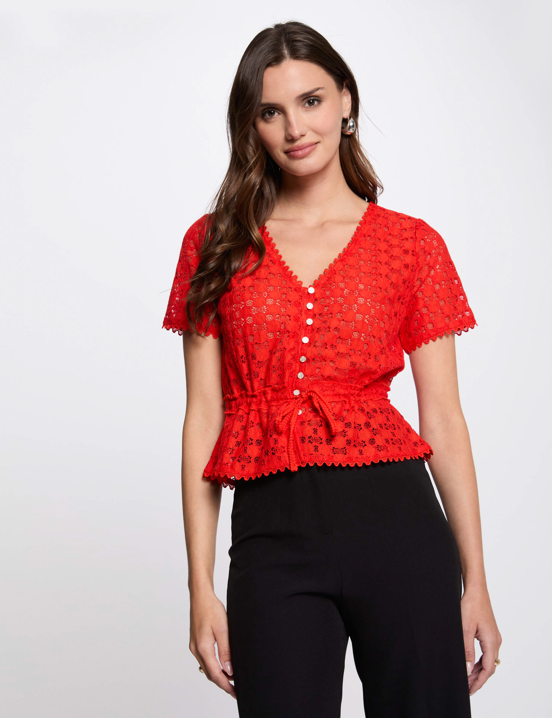 Short-sleeved t-shirt with lace orange women