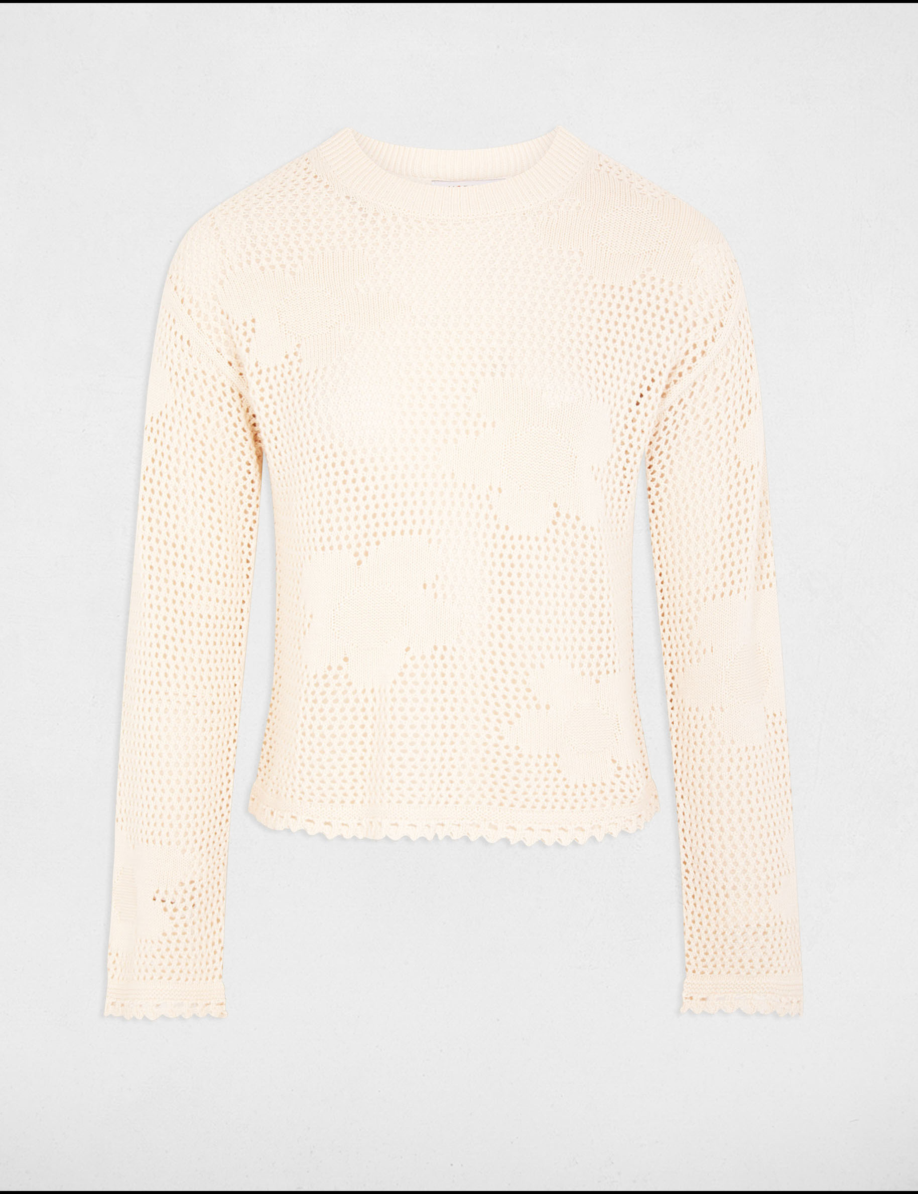 Jumper openwork and round neck ivory women