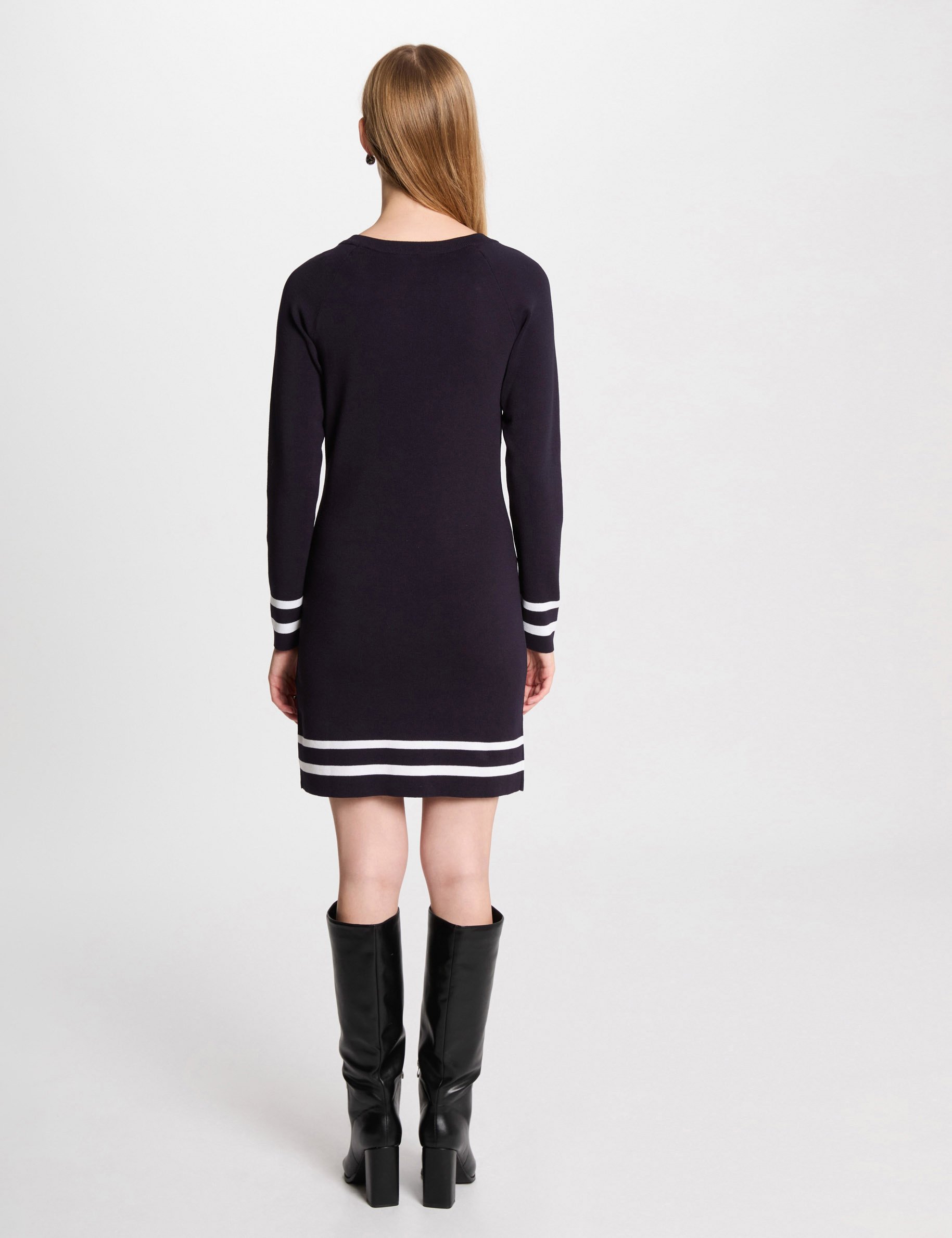 Fitted mini knitted dress navy blue women