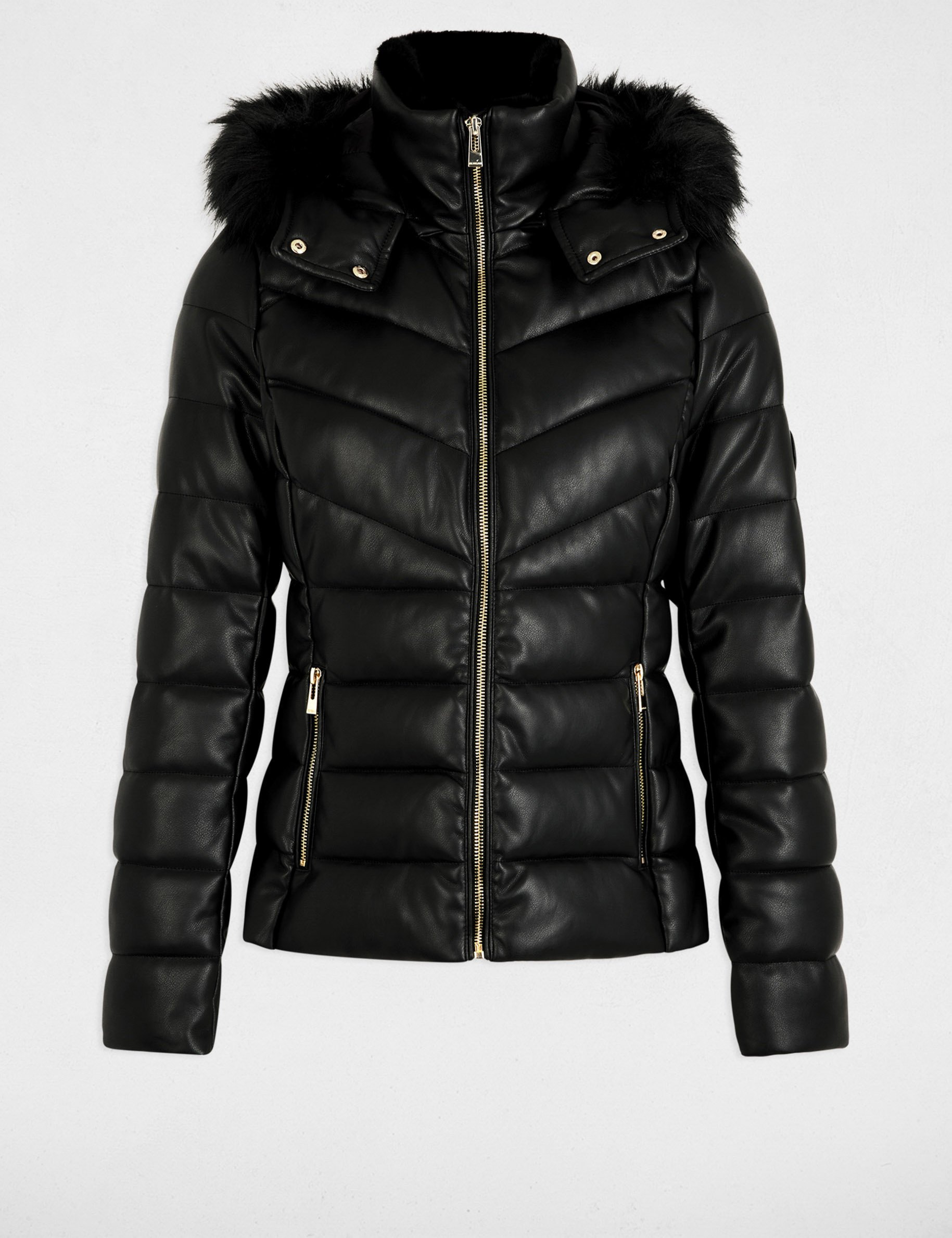 Faux leather padded jacket black women