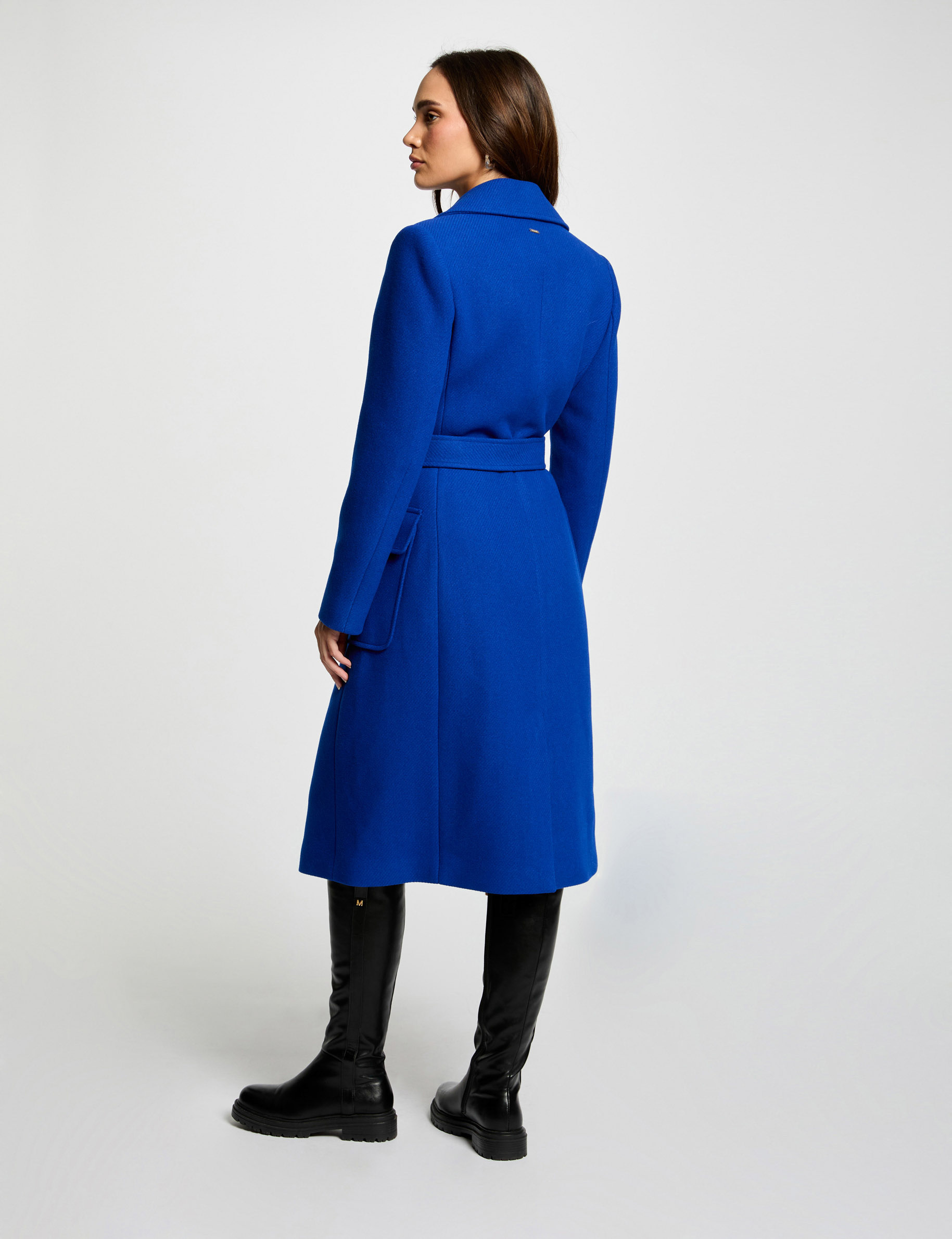 Belted long waisted coat electric blue women