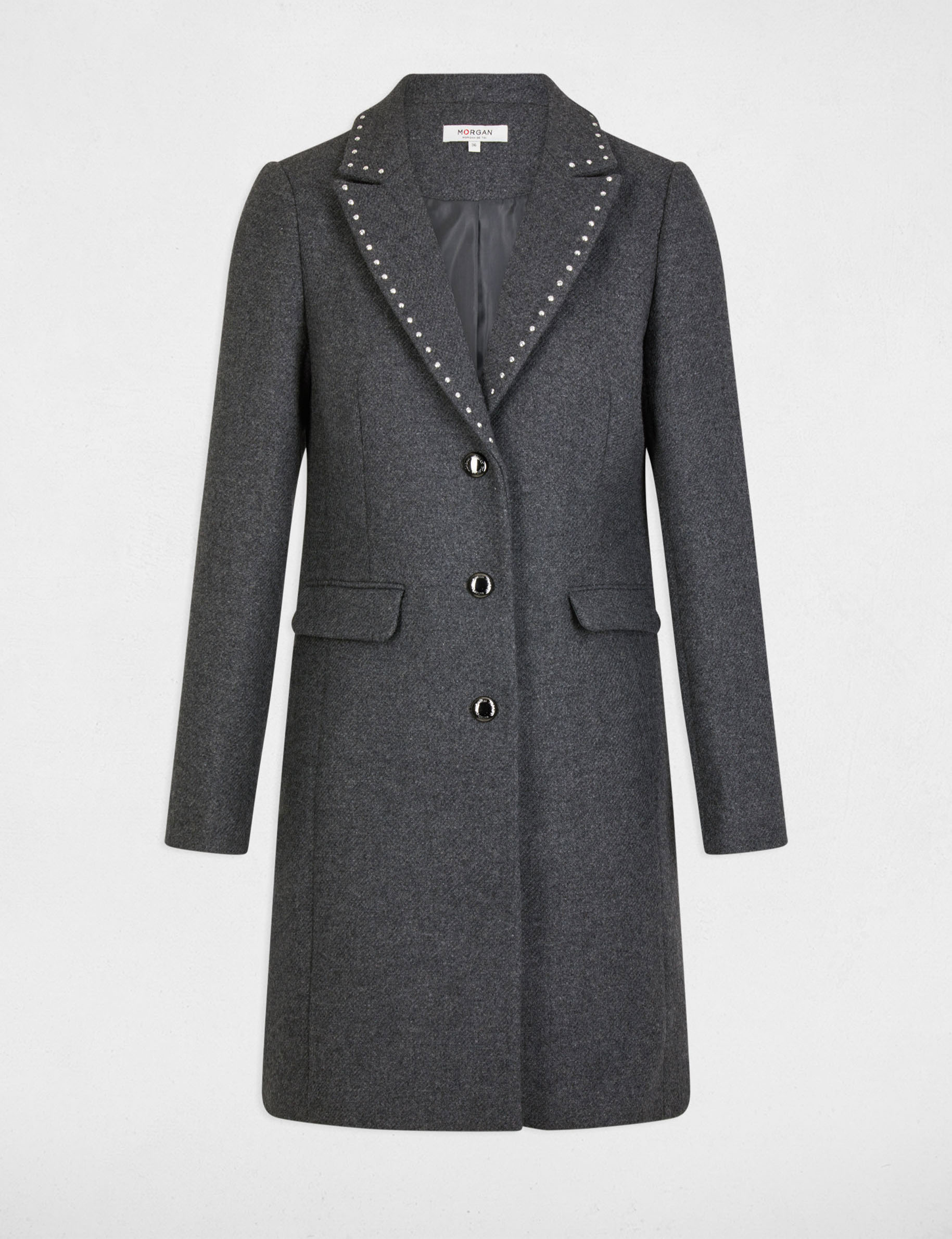 Long coat with studs light grey women