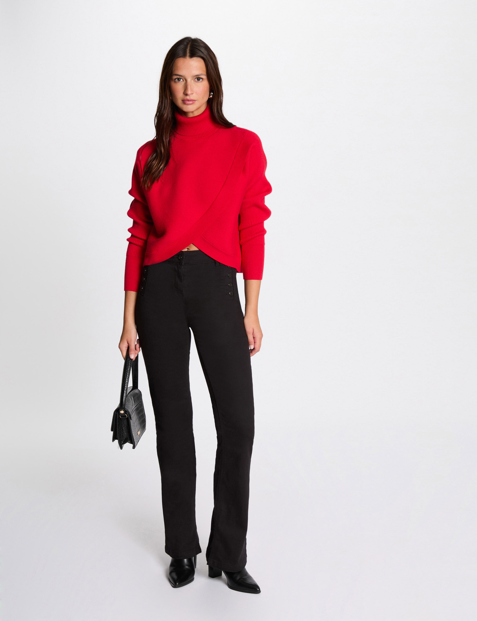 Long-sleeved jumper wrap-over effect red women