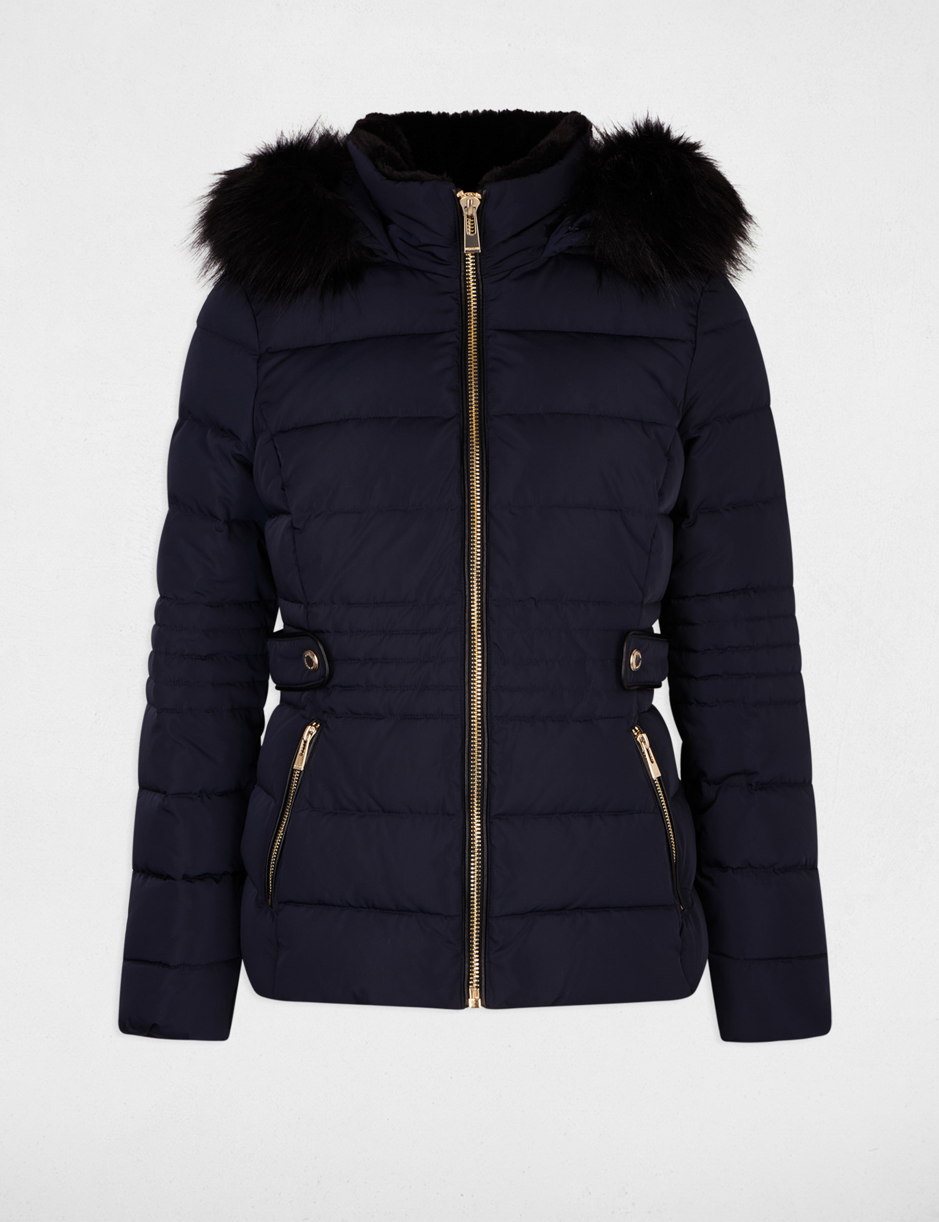 Zipped padded jacket with hood navy women