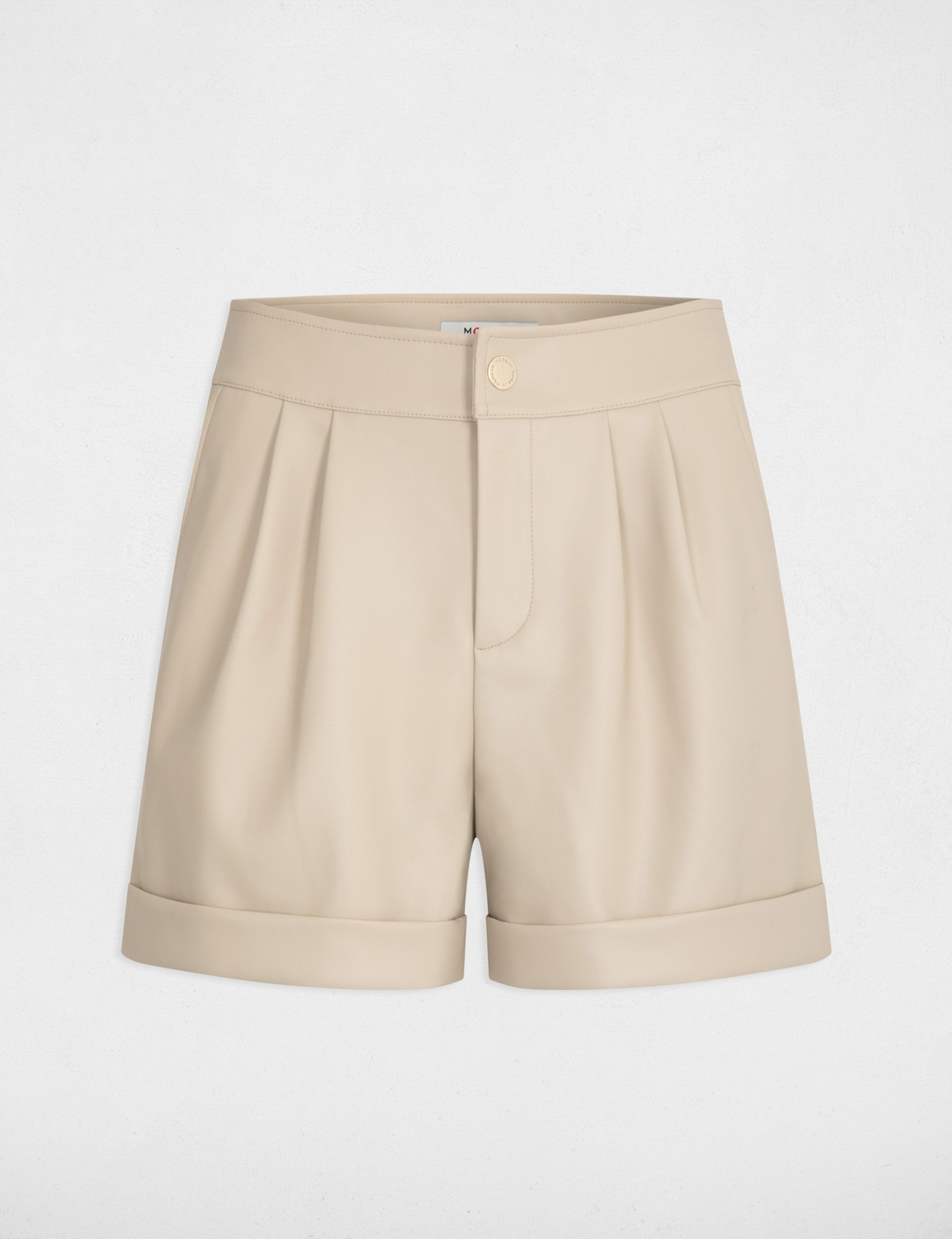 Faux leather fitted shorts beige women