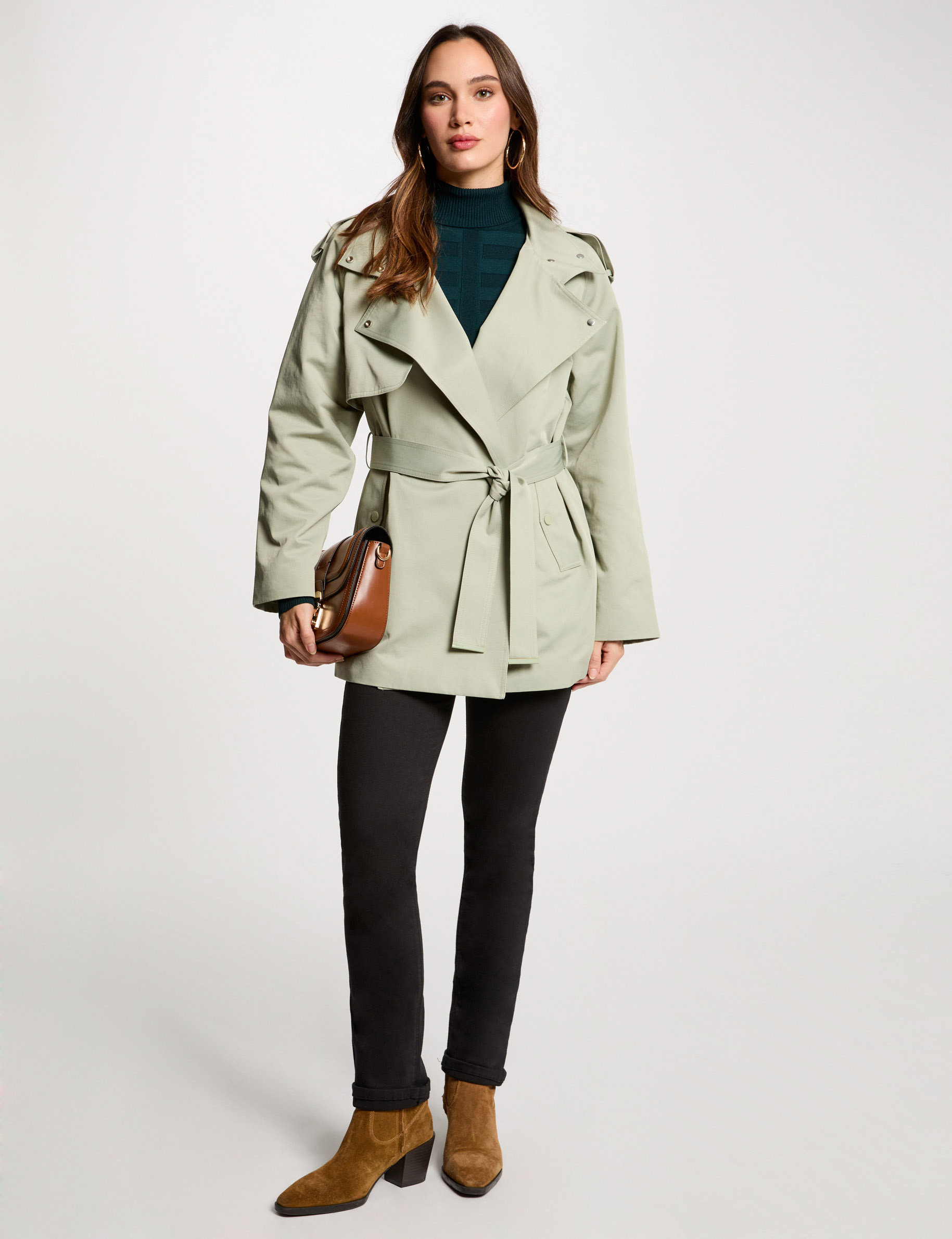 Loose short trenchcoat light green women