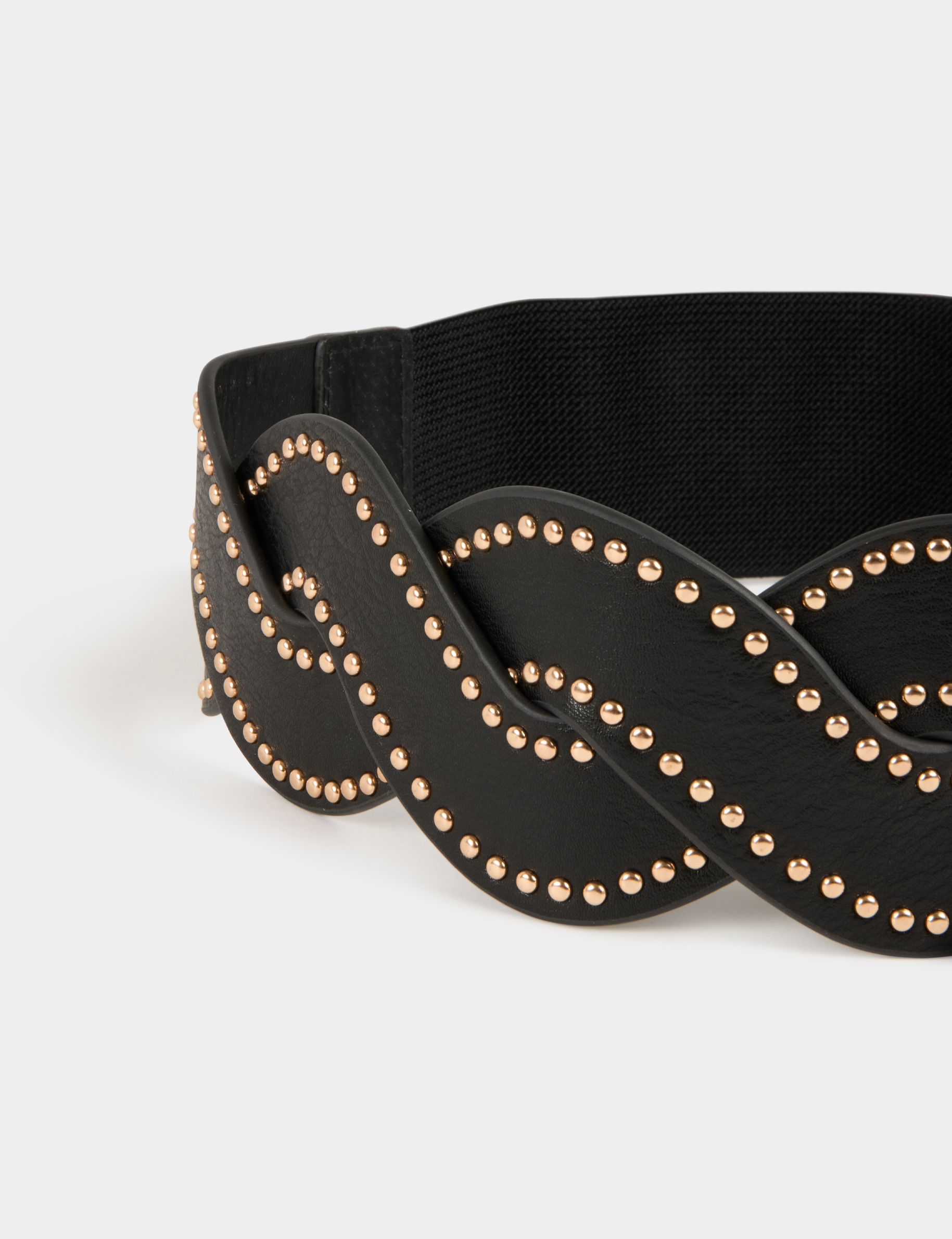 Elasticised belt with studs black ladies'