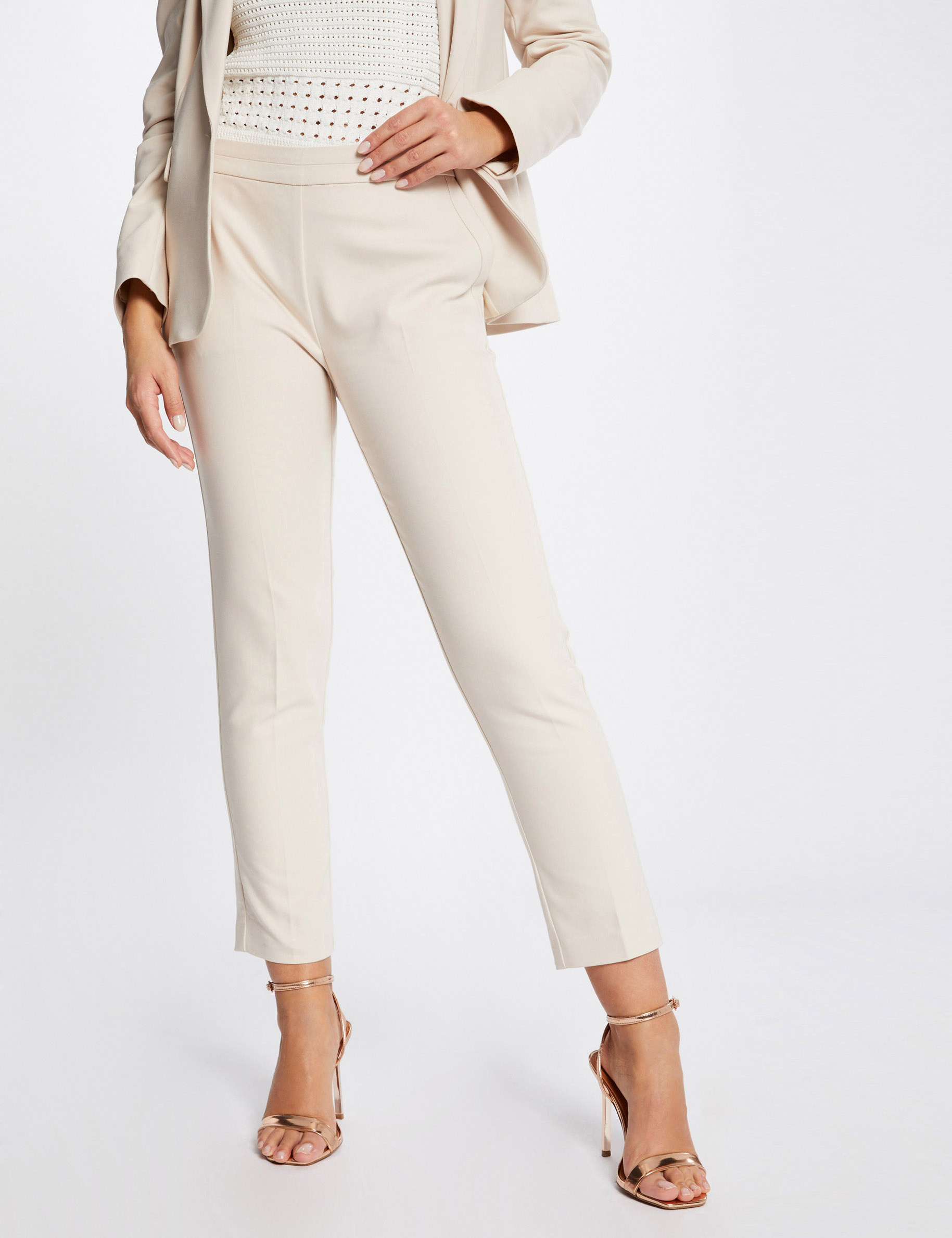 Slim trousers with stretch effect ivory ladies  Morgan