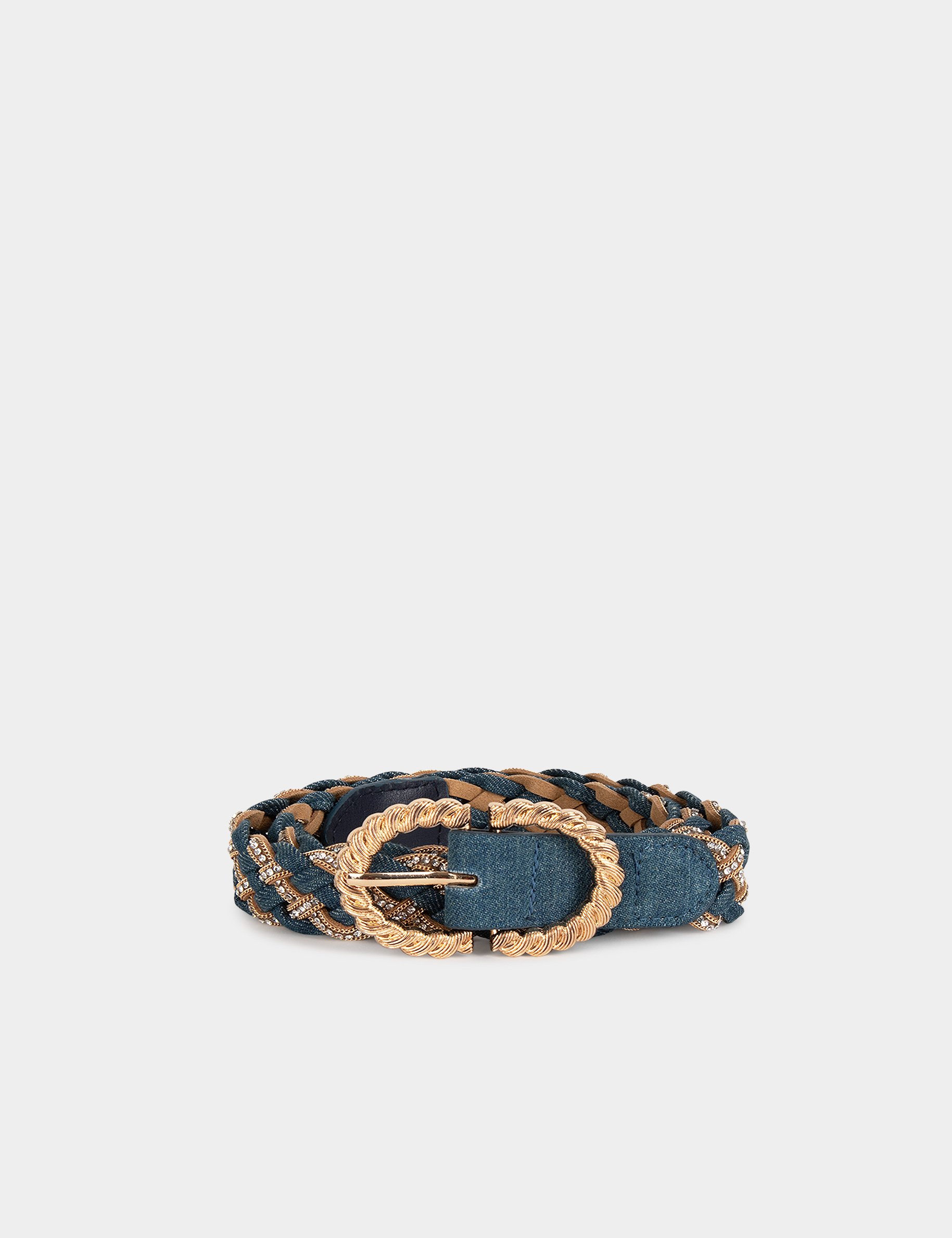 Braided denim belt stone wash denim women