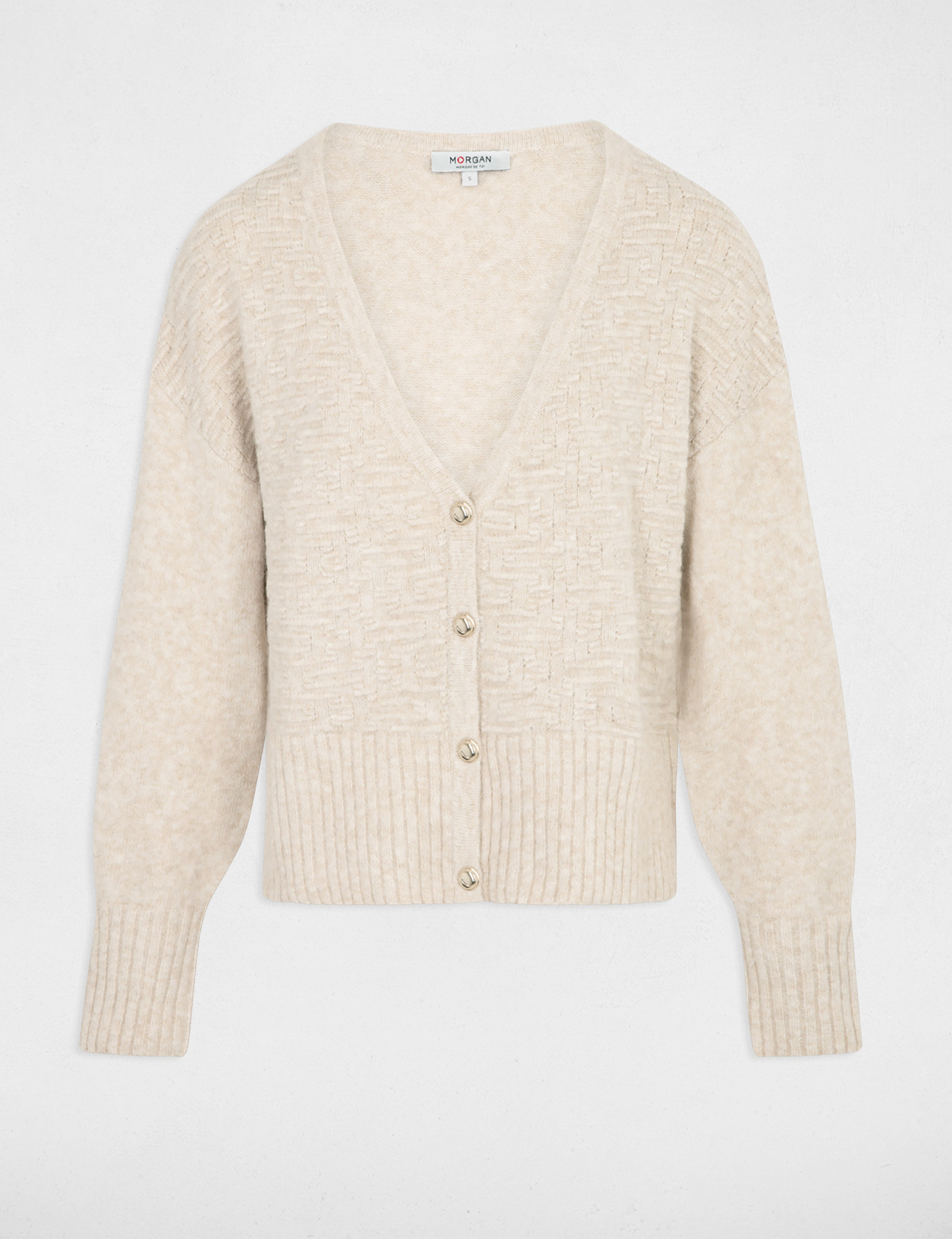 Long-sleeved cardigan V-neck beige women