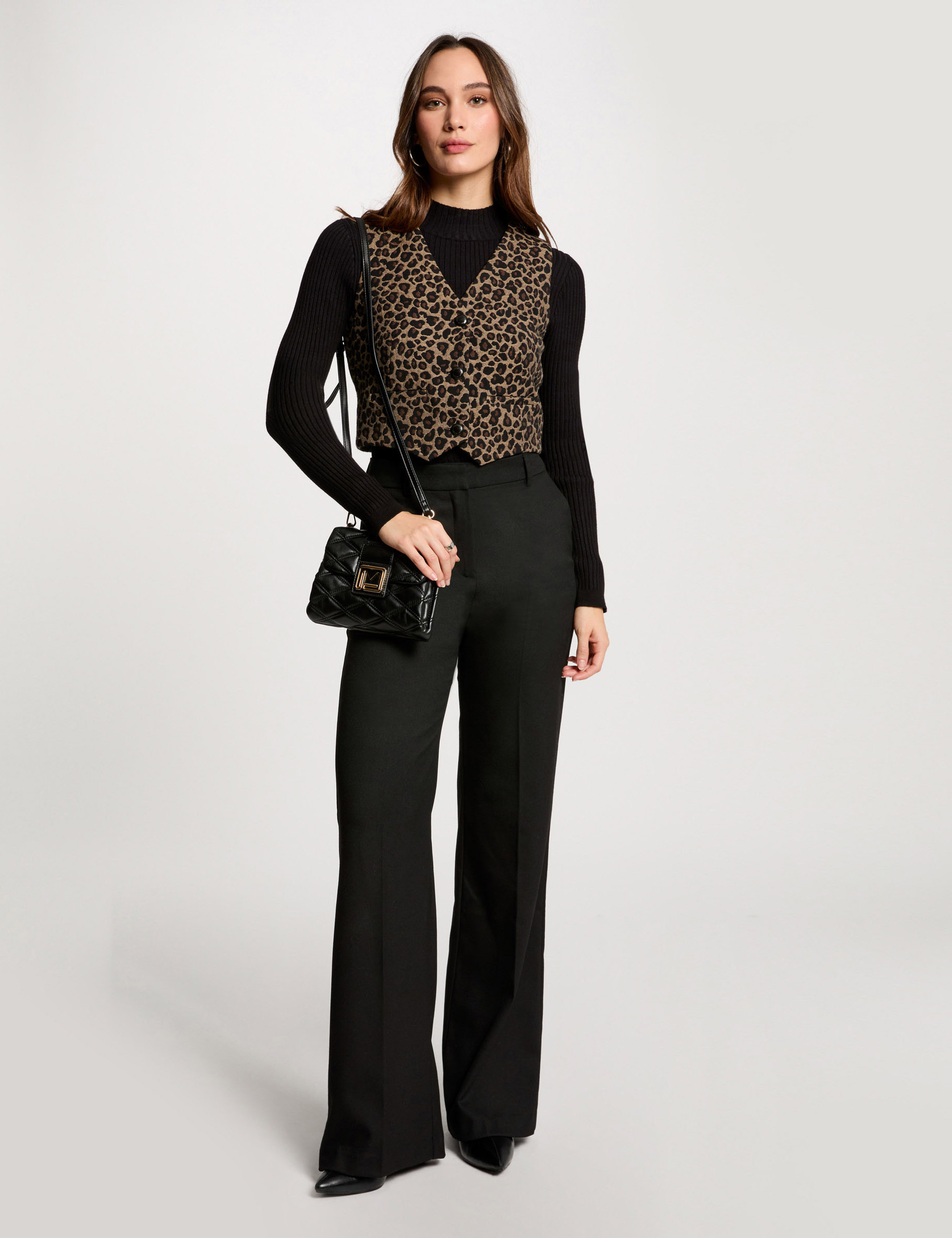 Wide leg trousers with darts black women