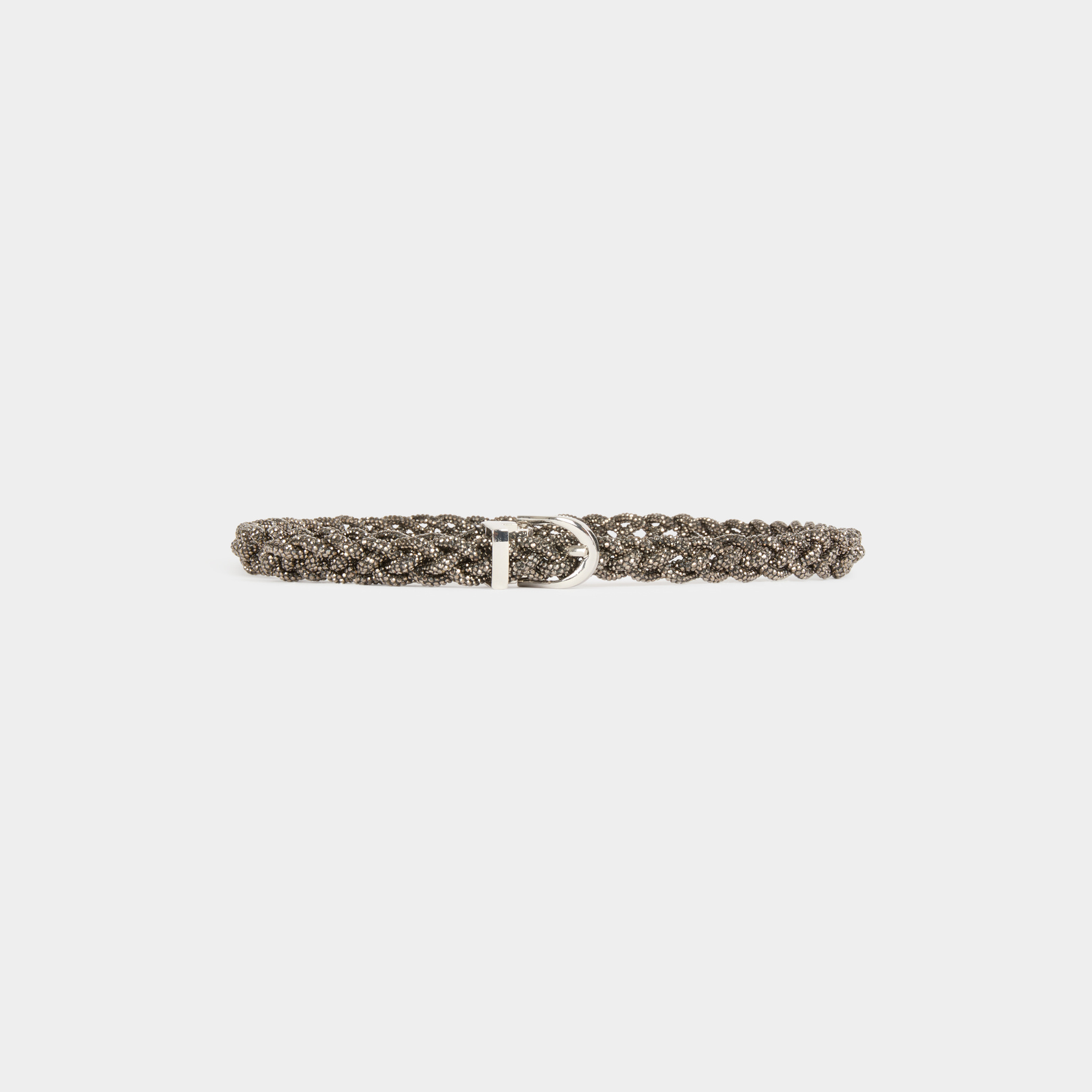 Rhinestones braided belt light grey women