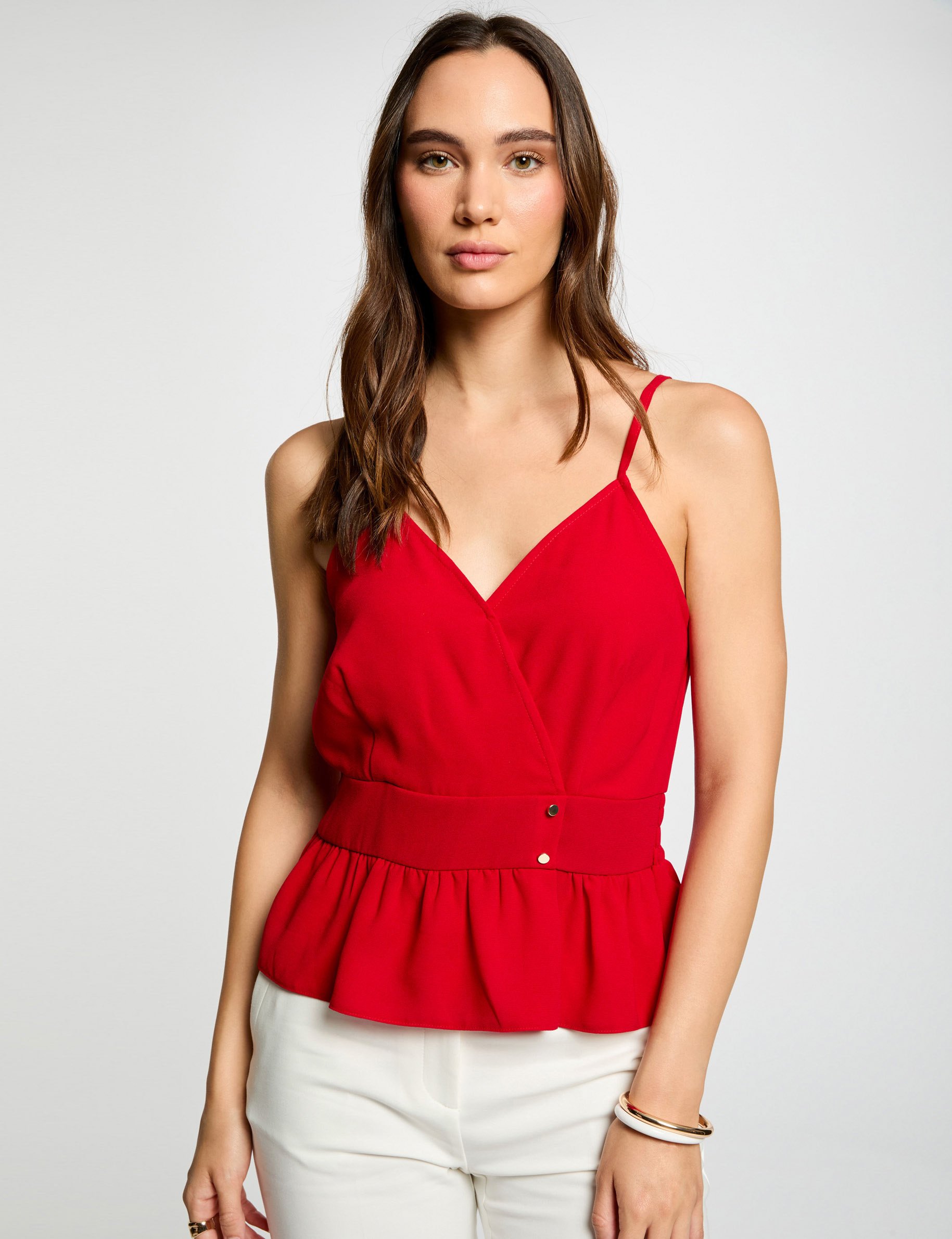 Top thin straps and ruffles red women