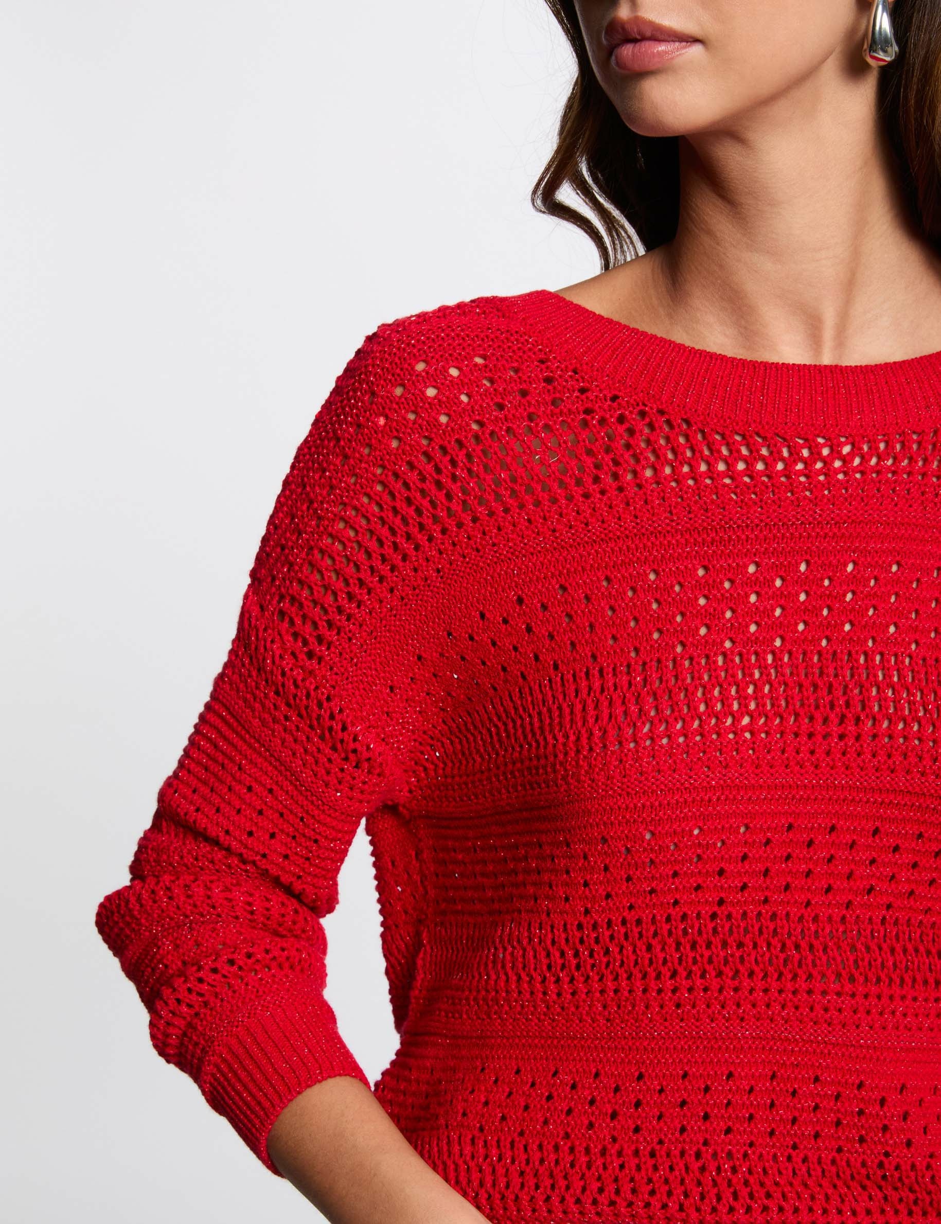 Openwork jumper long sleeves red women