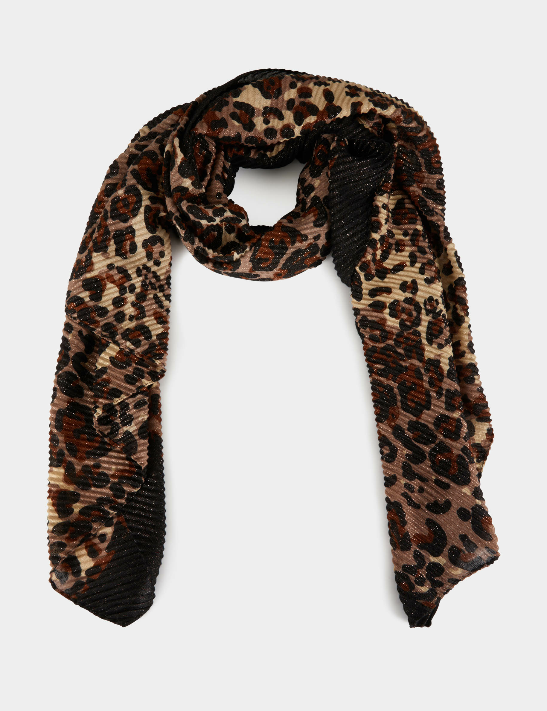 Pleated scarf with leopard print brown women