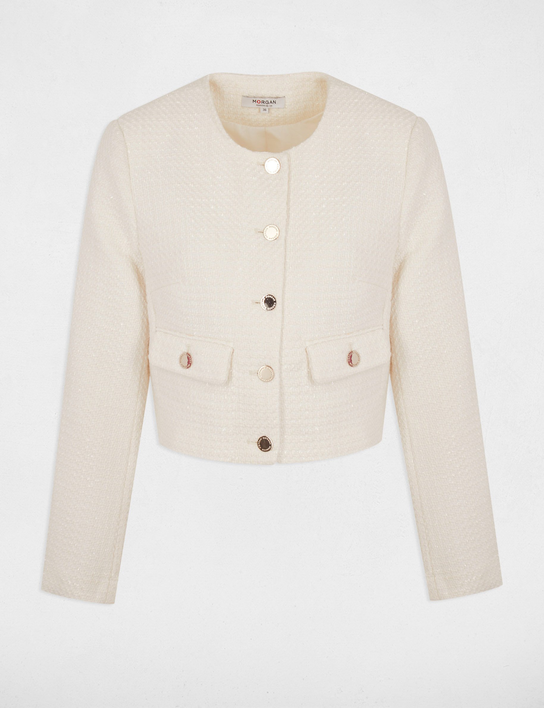 Waisted tweed jacket ivory women