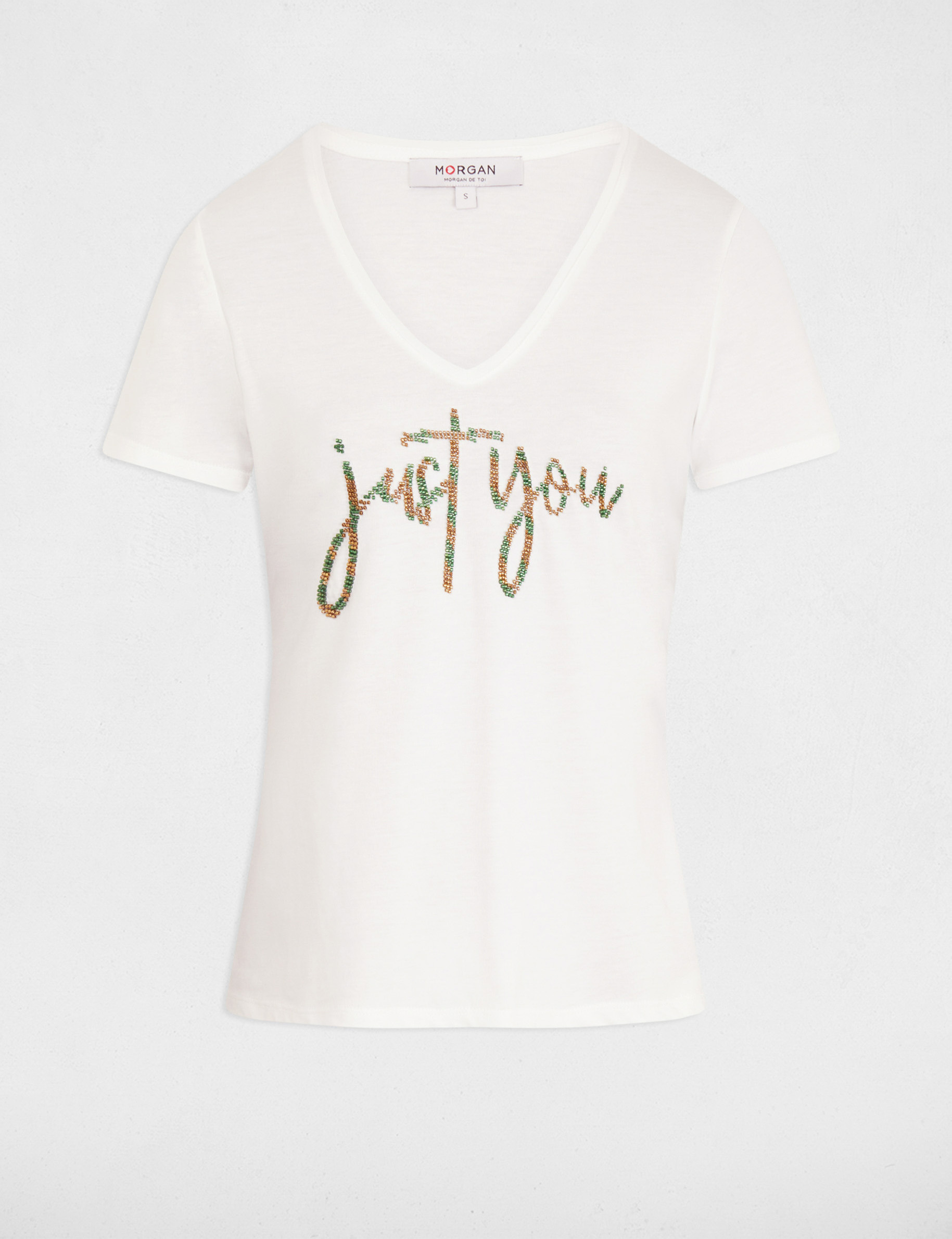 T-shirt message and pearls ecru women