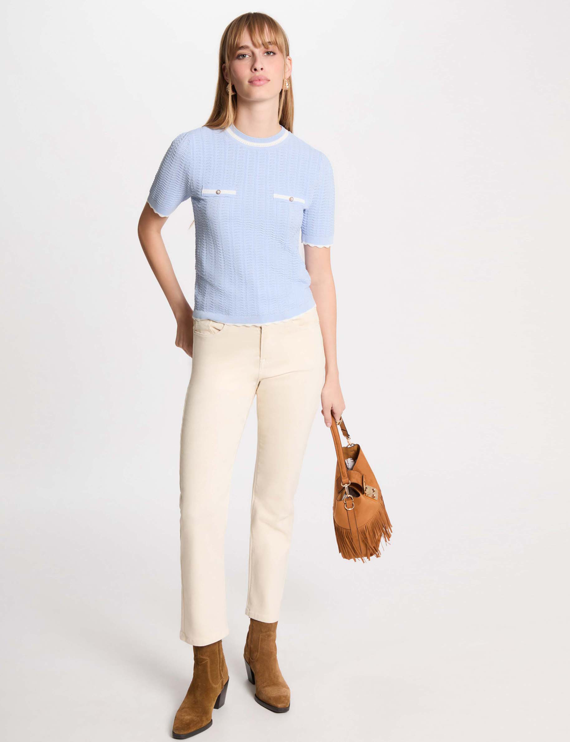 Short-sleeved jumper sky blue women