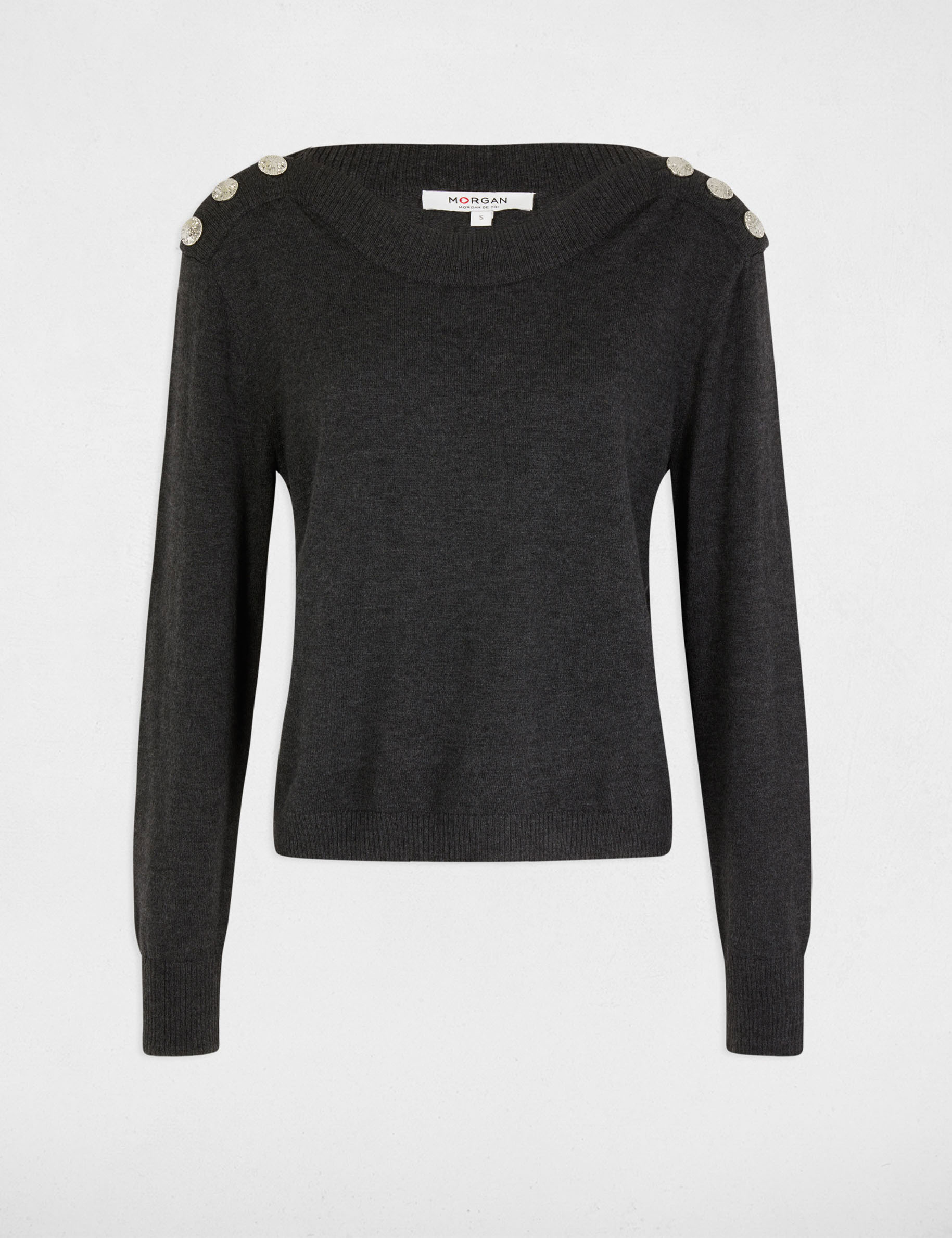 Jumper boat neck with buttons anthracite grey women