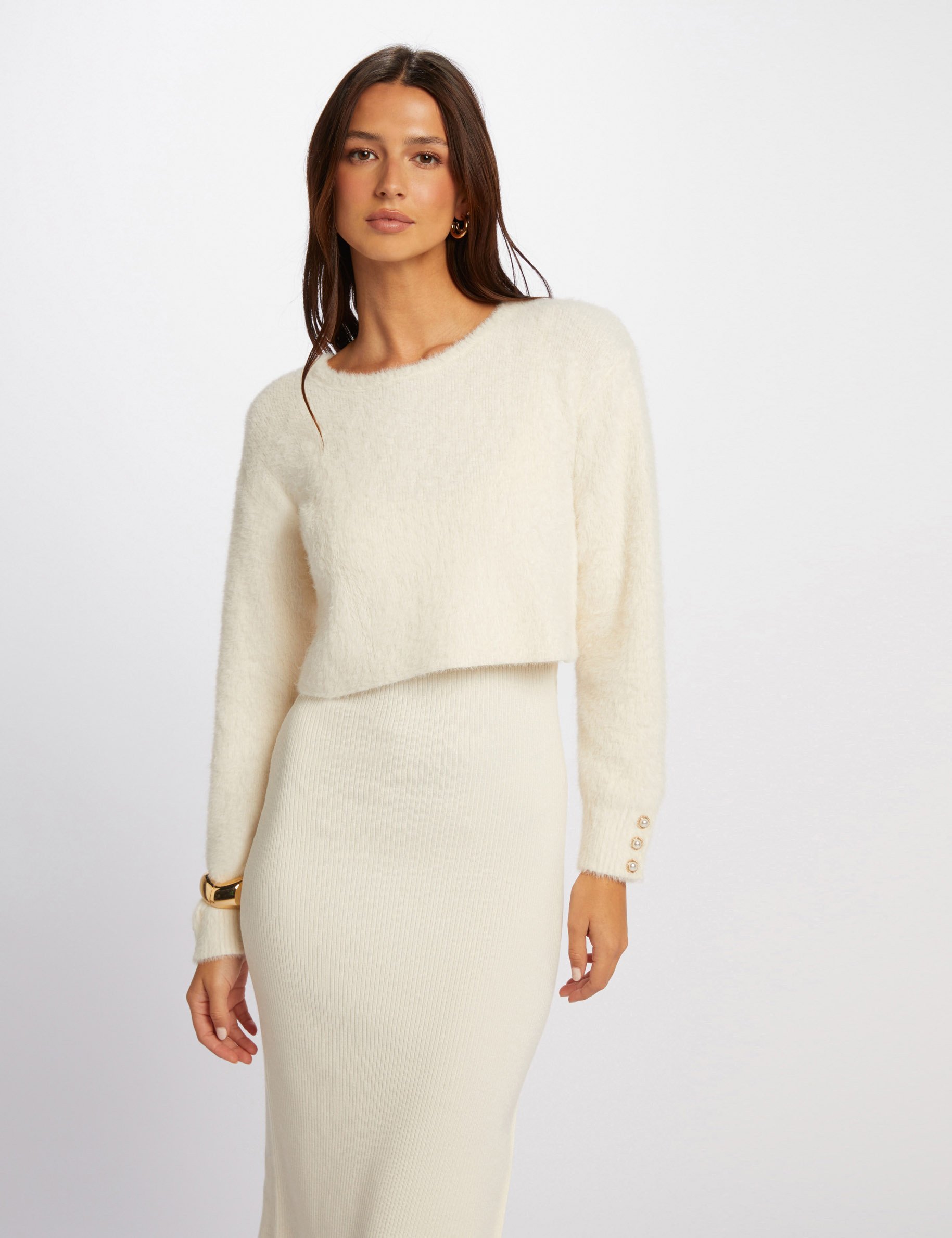 Midi 2 in 1 jumper dress ivory women