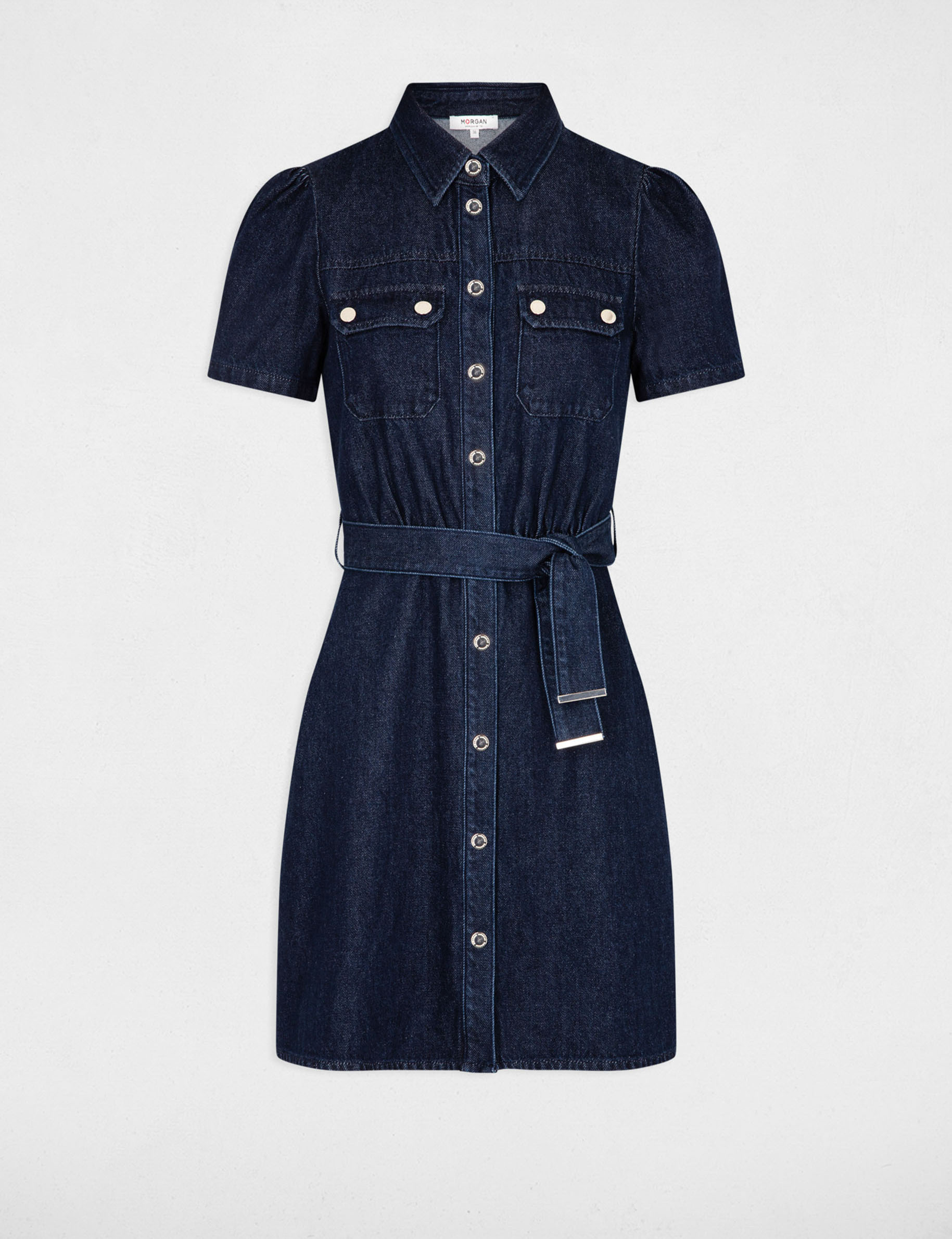 Straight mini denim dress raw denim women