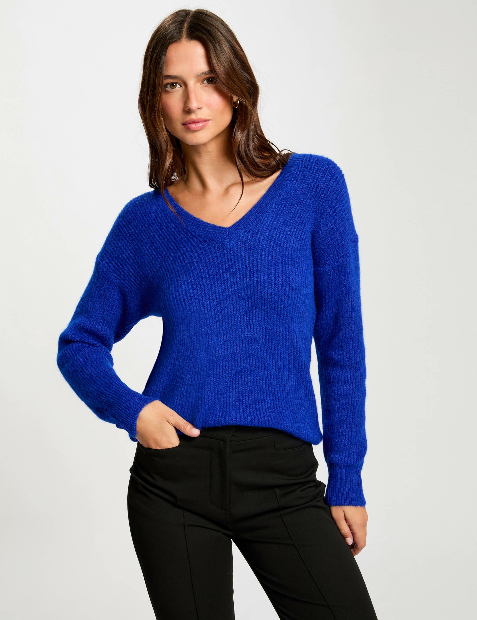 Jumper with V-neck electric blue women