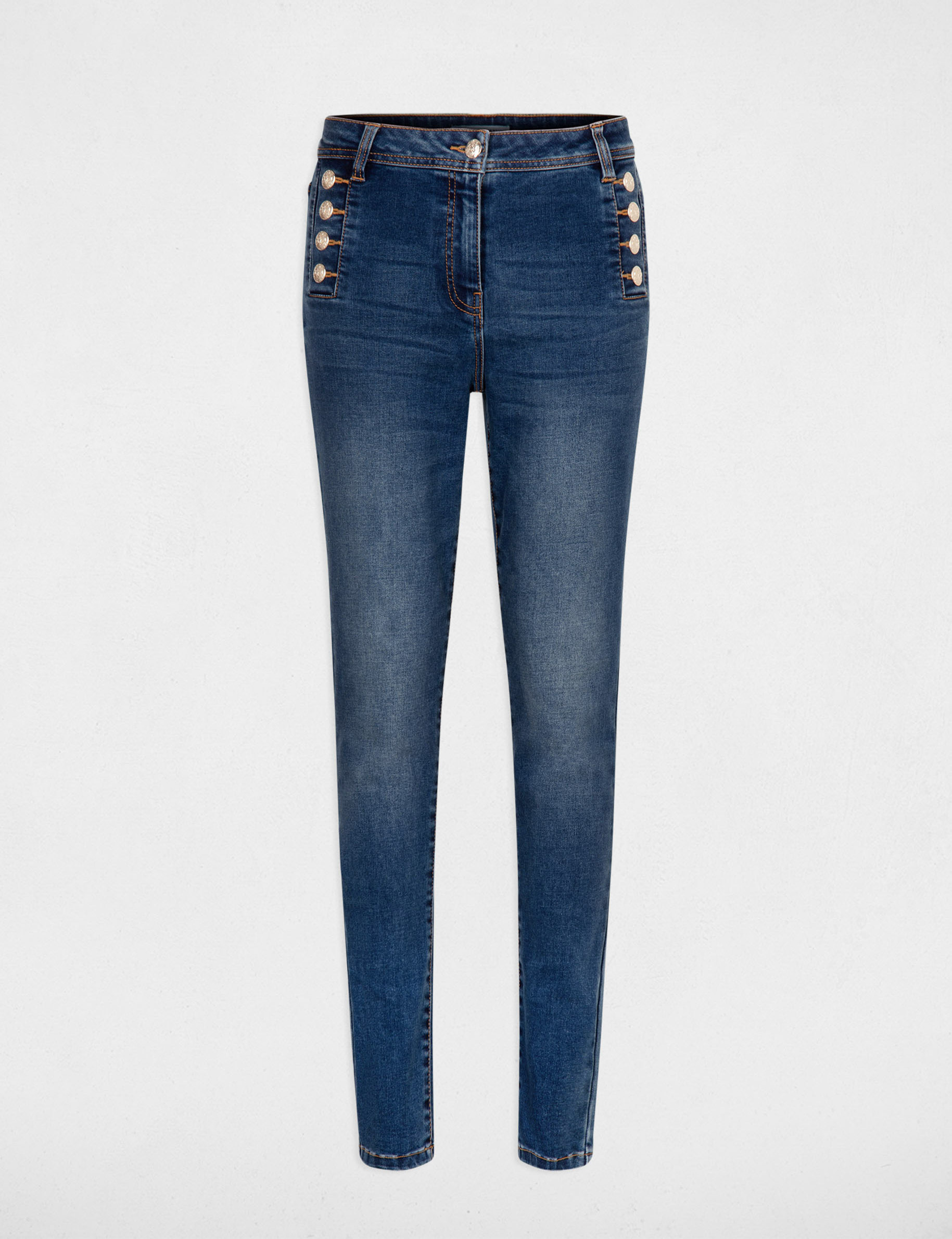 Slim jeans with buttons stone wash denim women