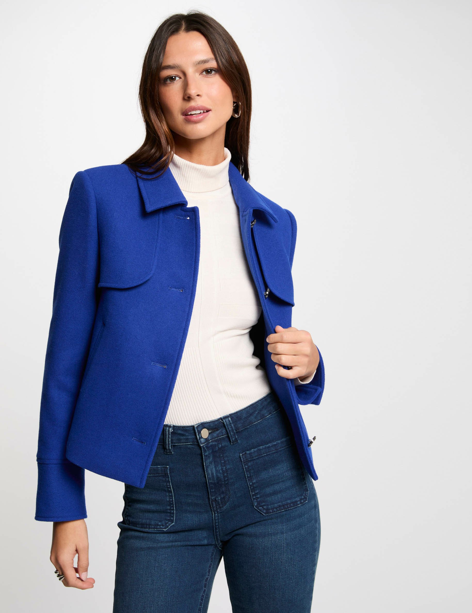 Short buttoned coat blue women