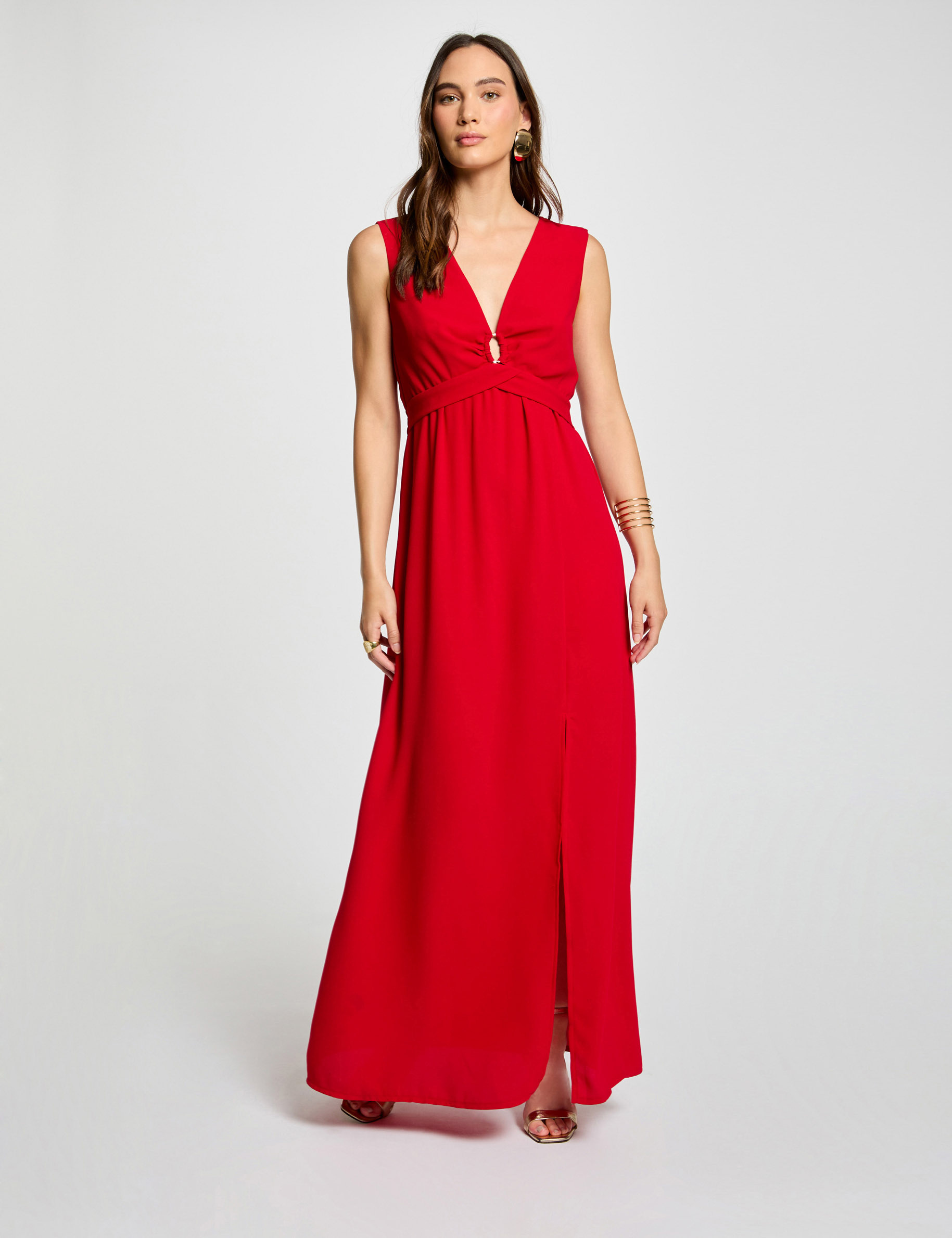 Maxi waisted loose dress red women