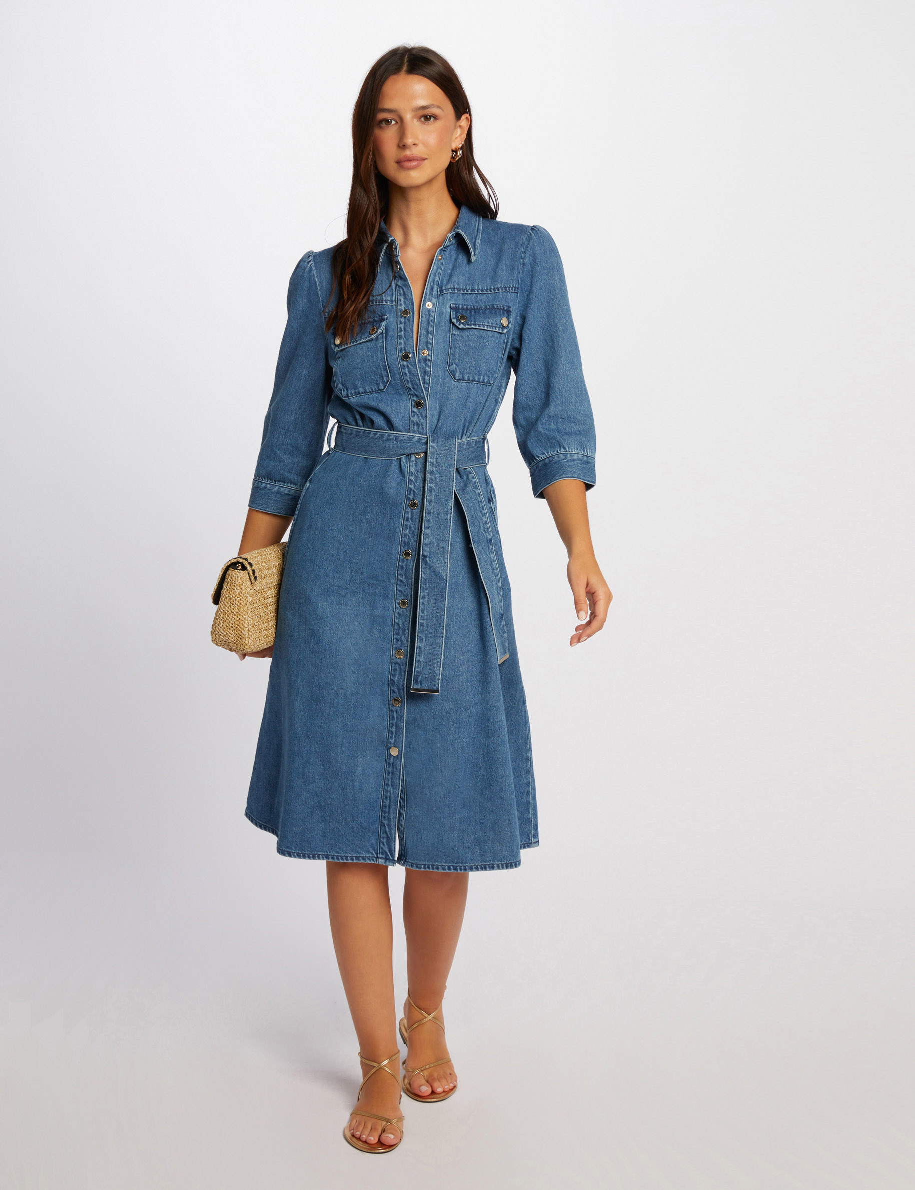 A line denim shirt dress stone denim women Morgan