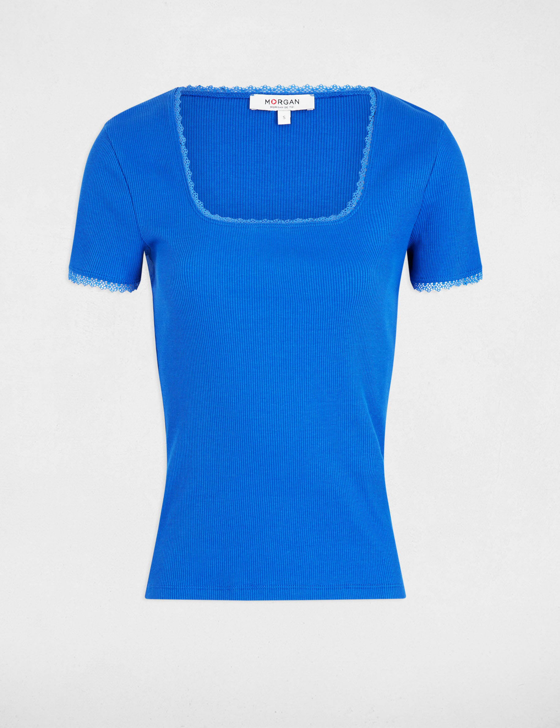 Short-sleeved ribbed t-shirt electric blue women