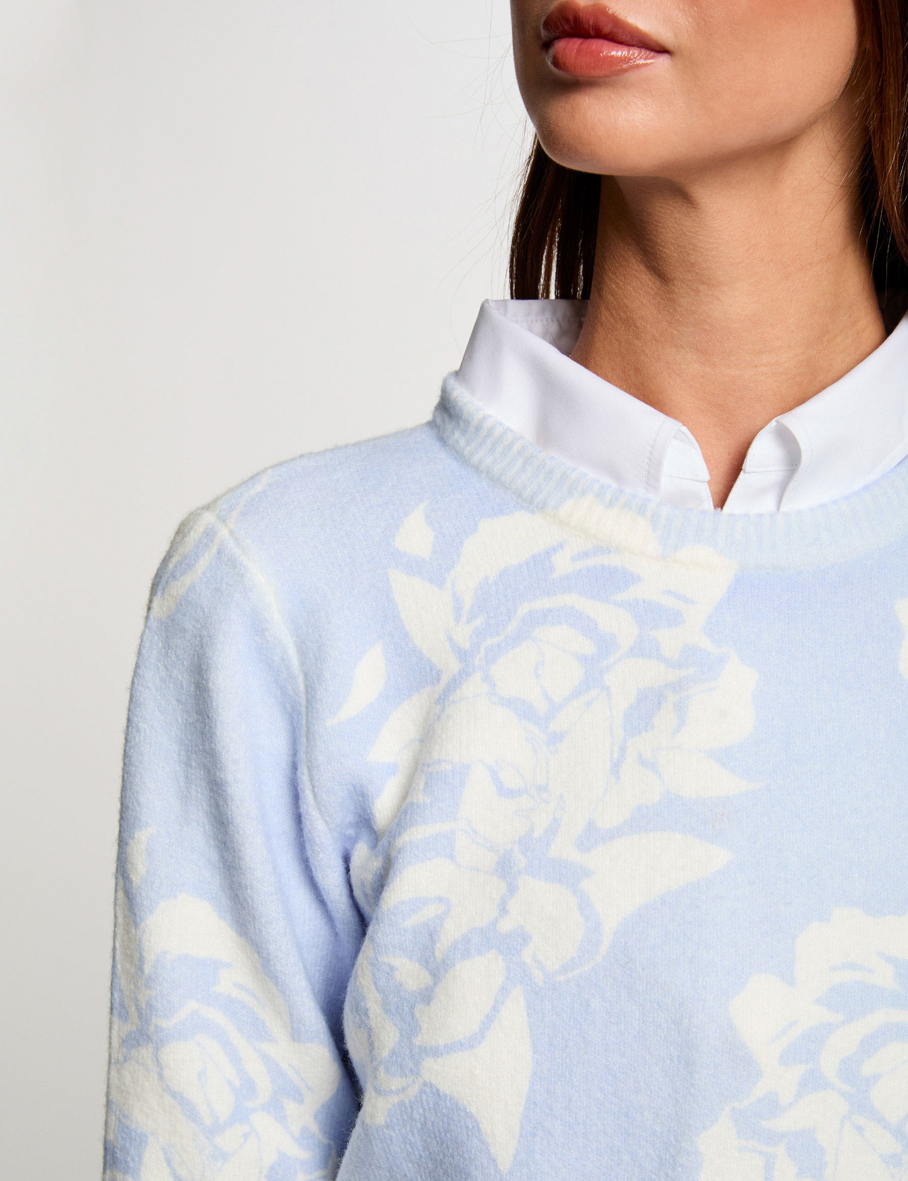 Printed jumper round neck sky blue women