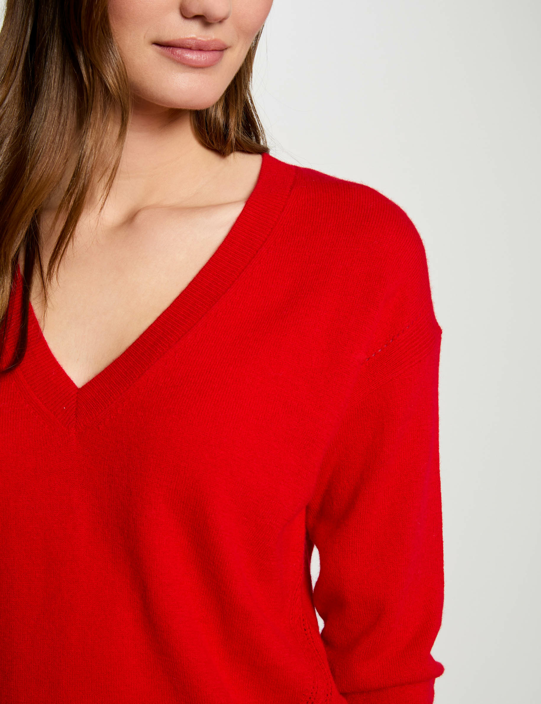 Jumper V-neck long sleeves red women