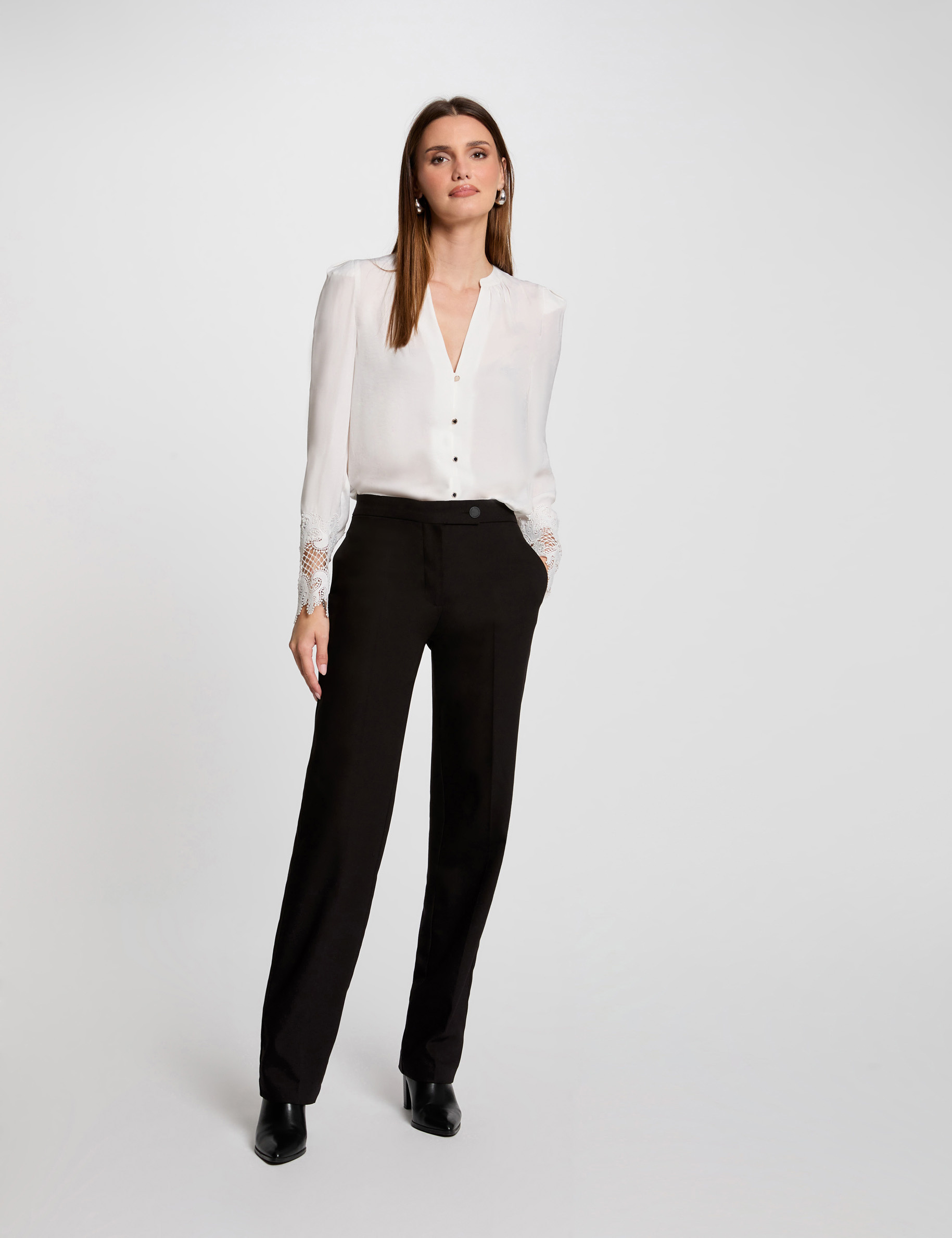 Wide leg trousers with darts black women