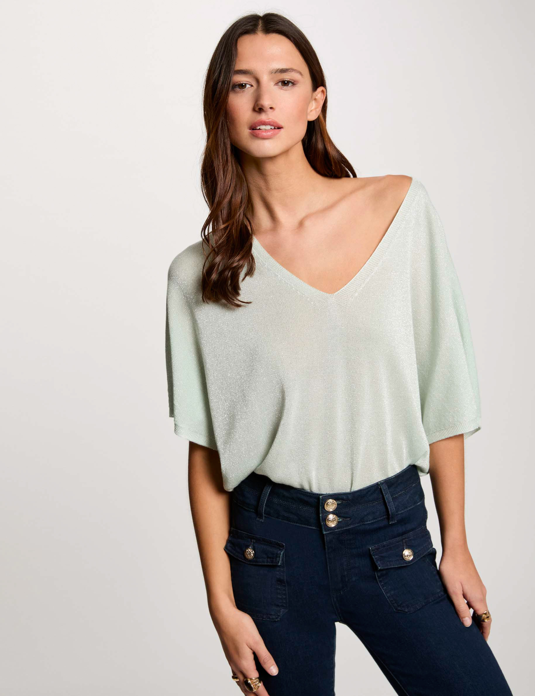 Jumper V-neck light green women