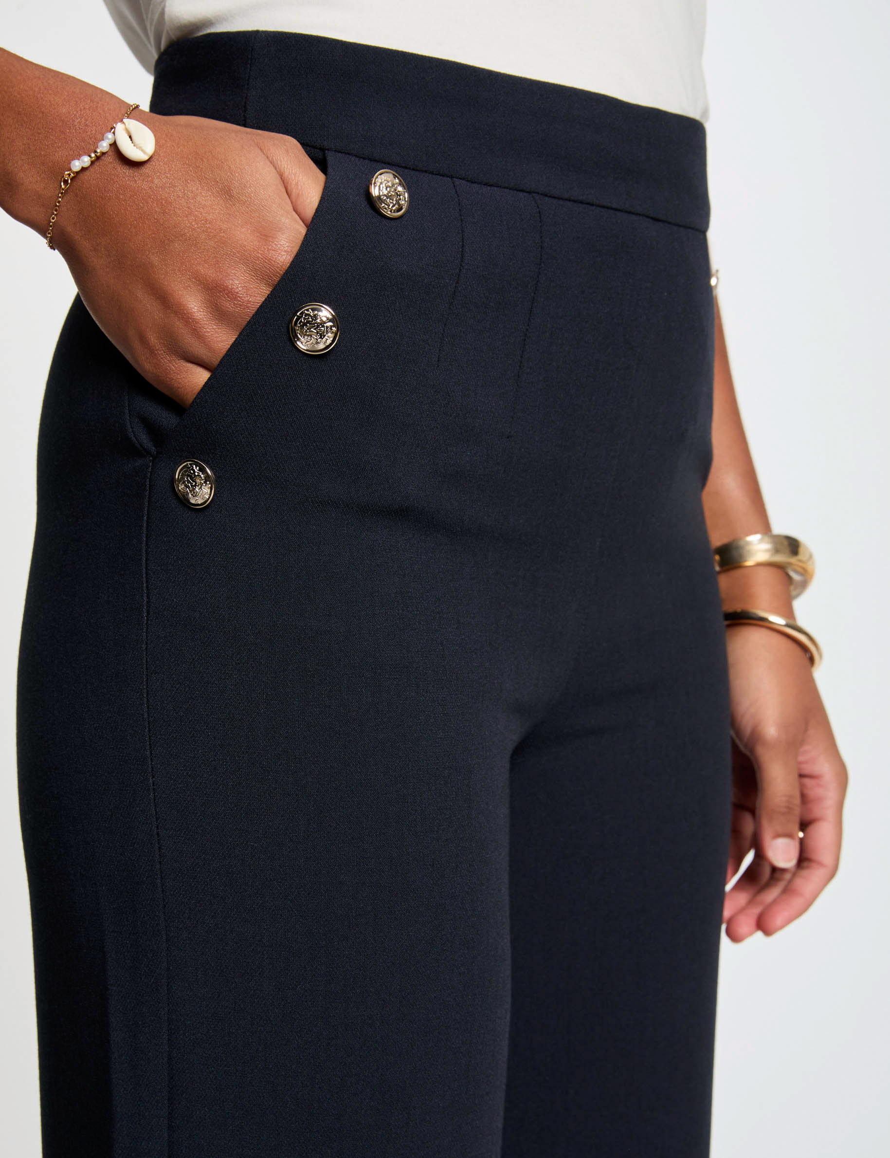 Wide leg trousers with buttons navy blue women