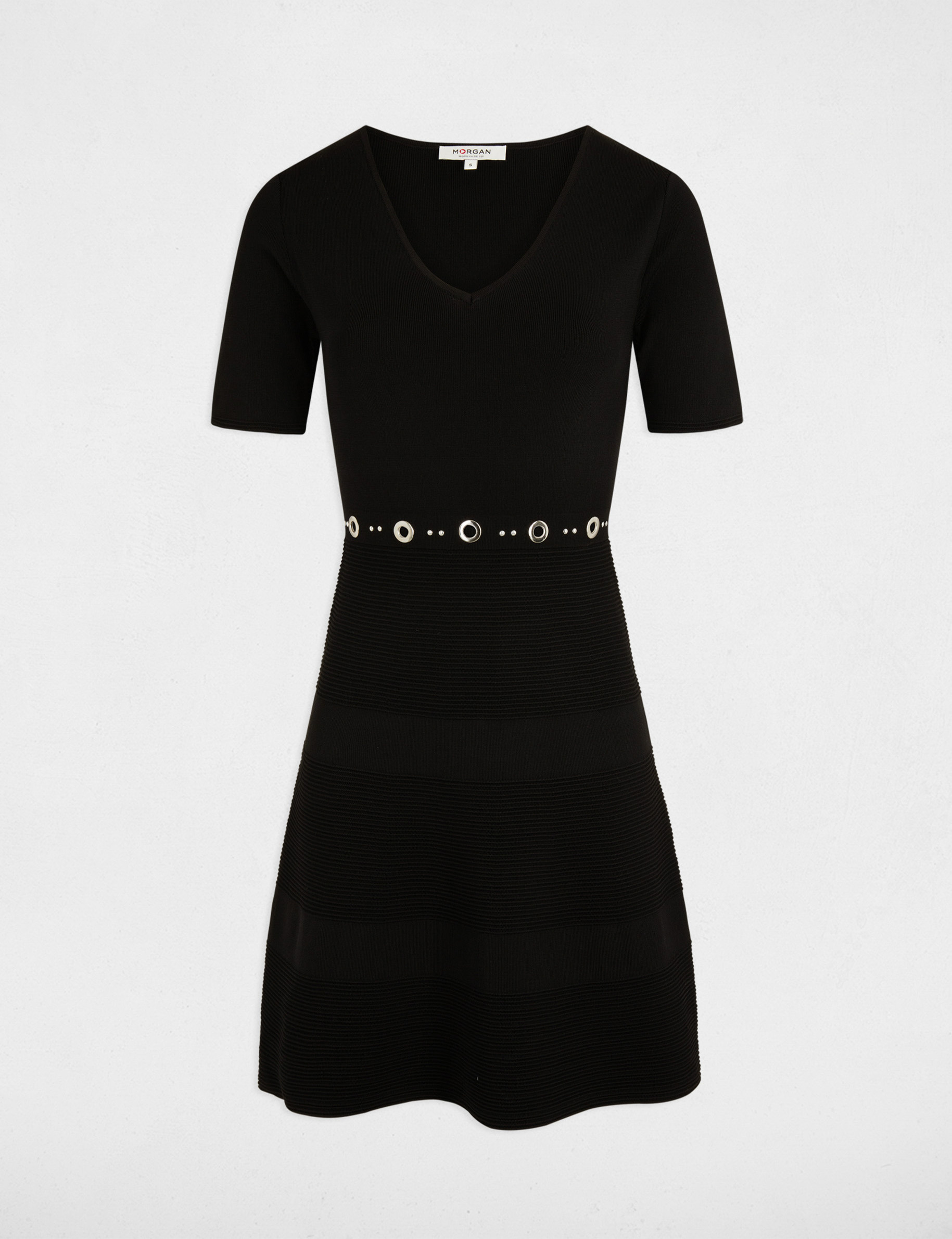 Robe tricot courte trapèze noir femme