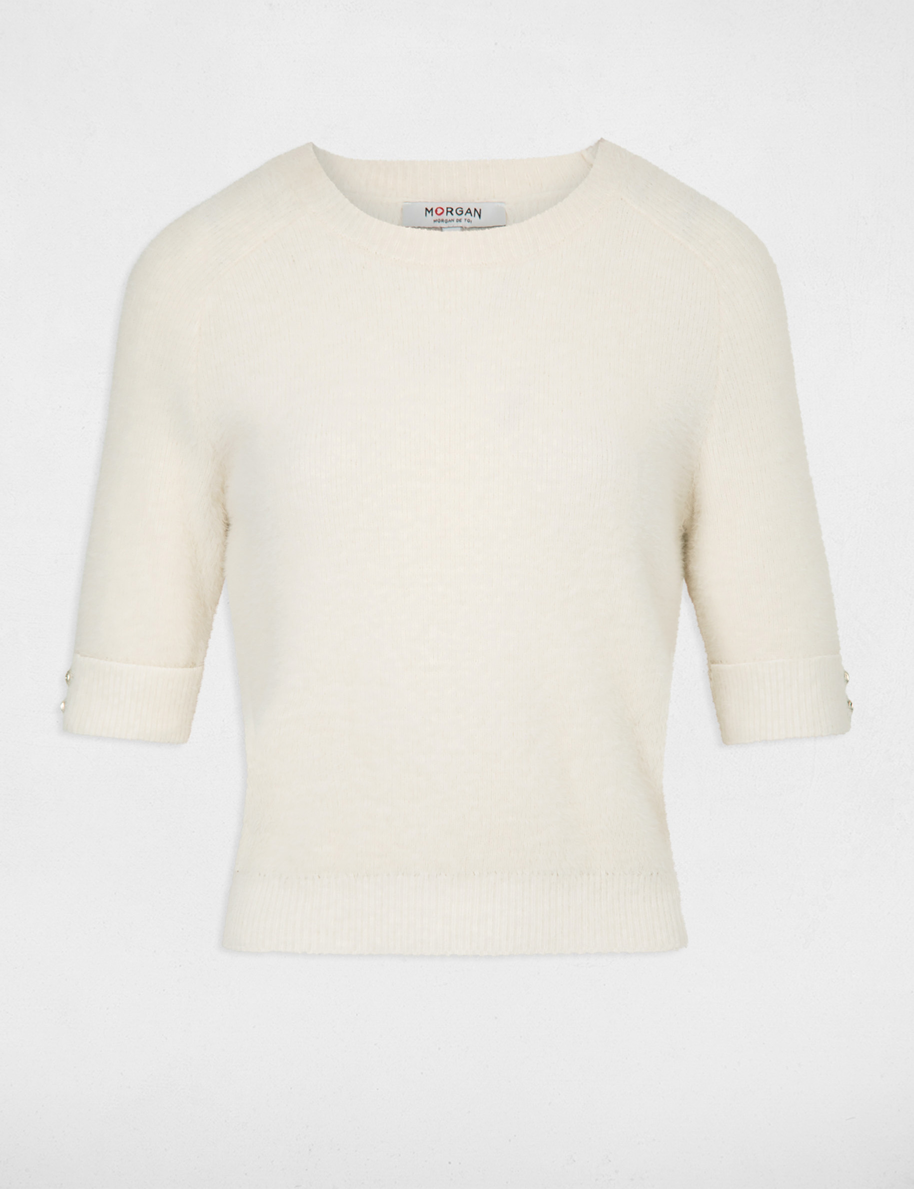 Pull manches courtes ivoire femme