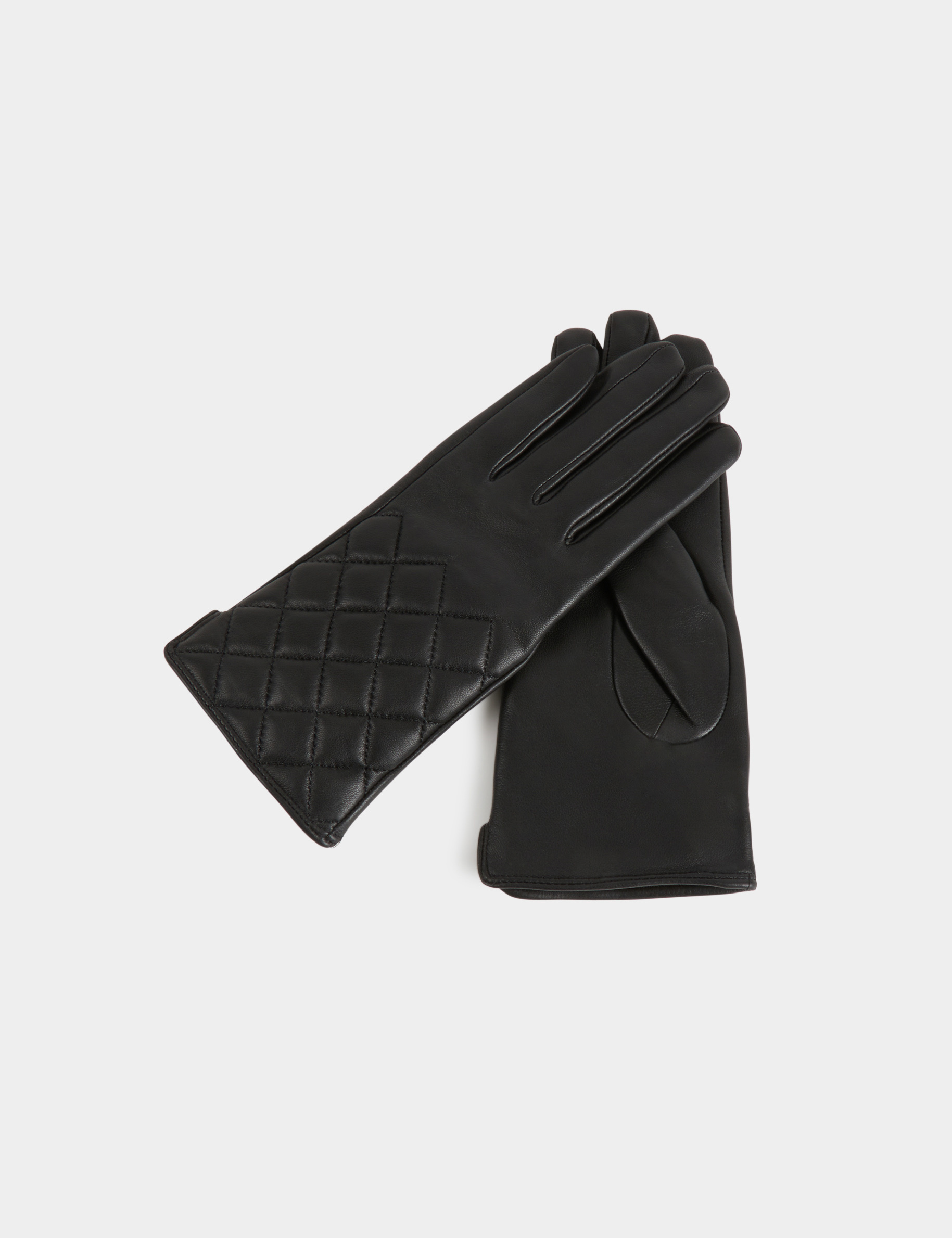 Gants en cuir matelassés noir femme