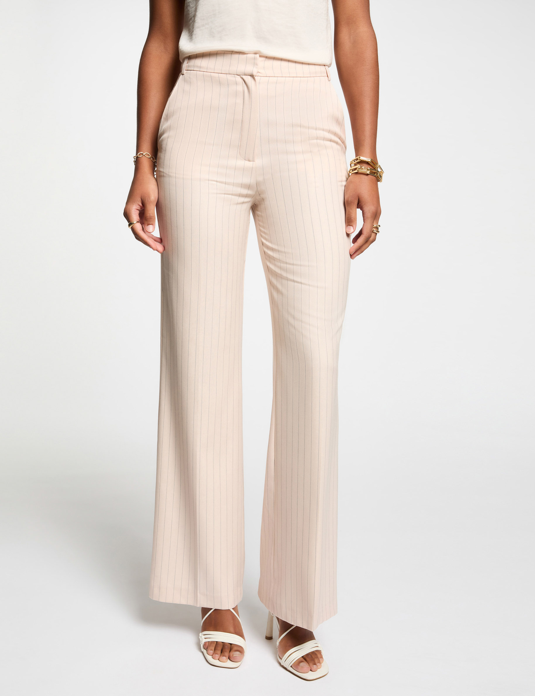 Striped wide leg trousers light pink women