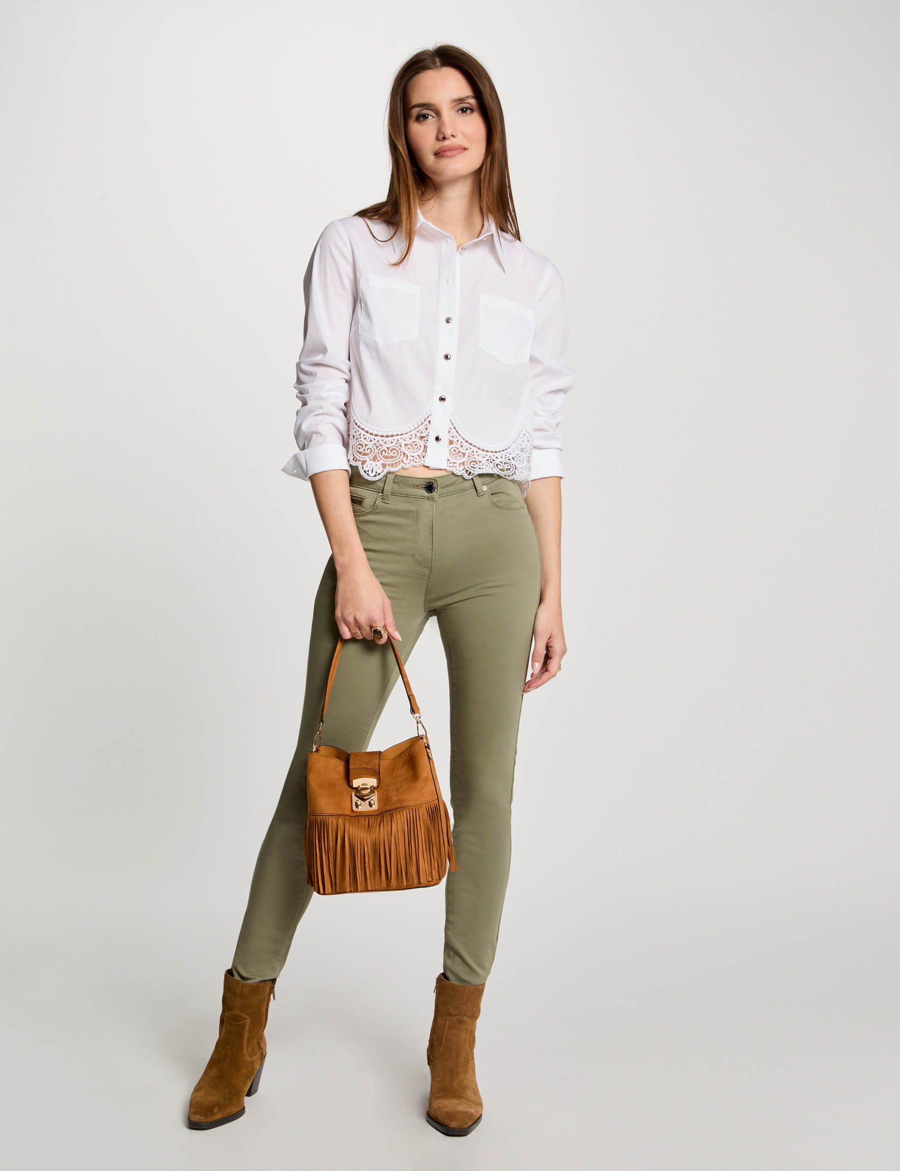 Slim standard-waisted trousers khaki green women