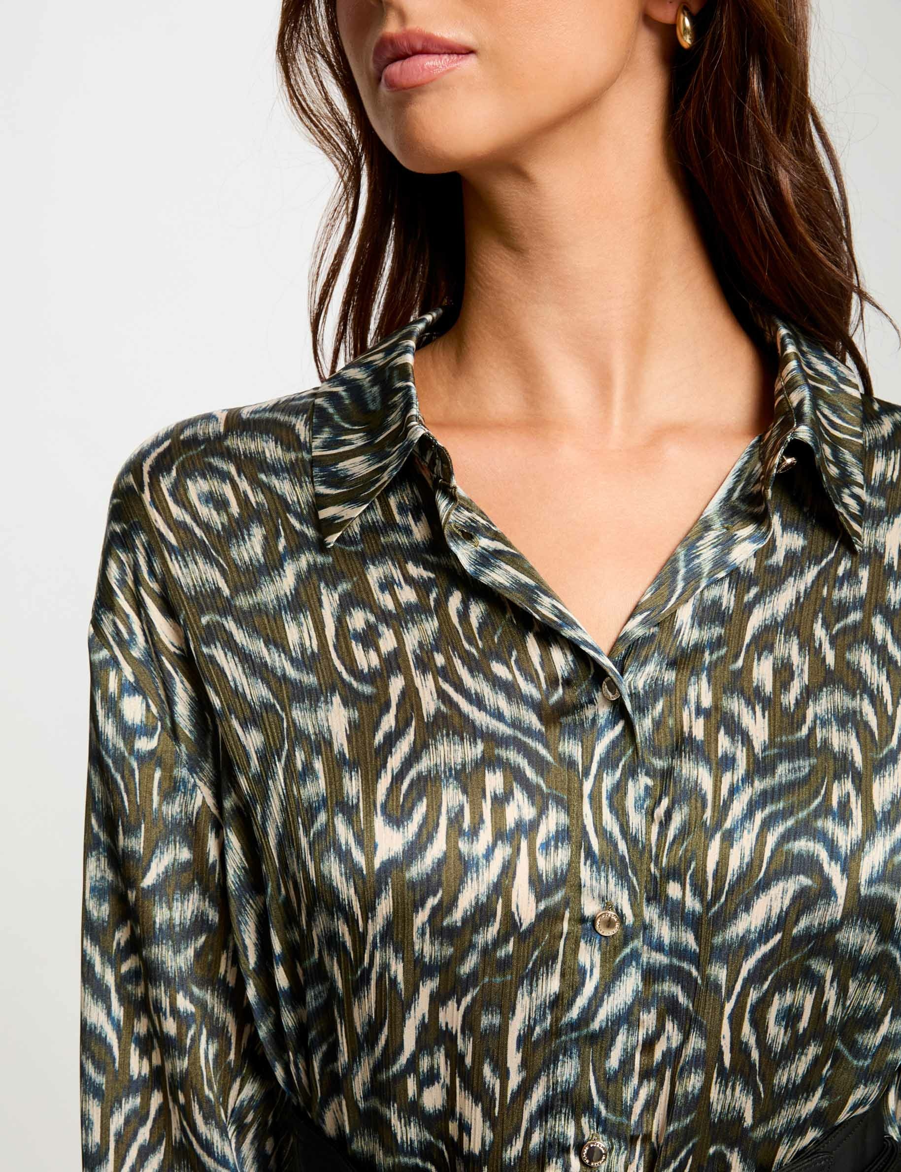 Long-sleeved satin shirt multicolored women